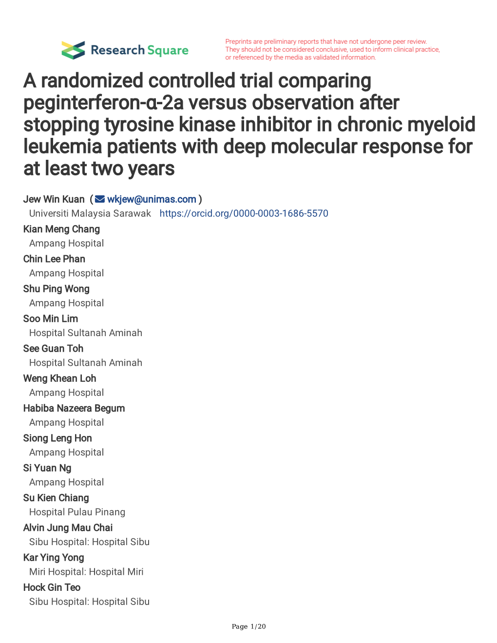 A Randomized Controlled Trial Comparing Peginterferon-Α-2A
