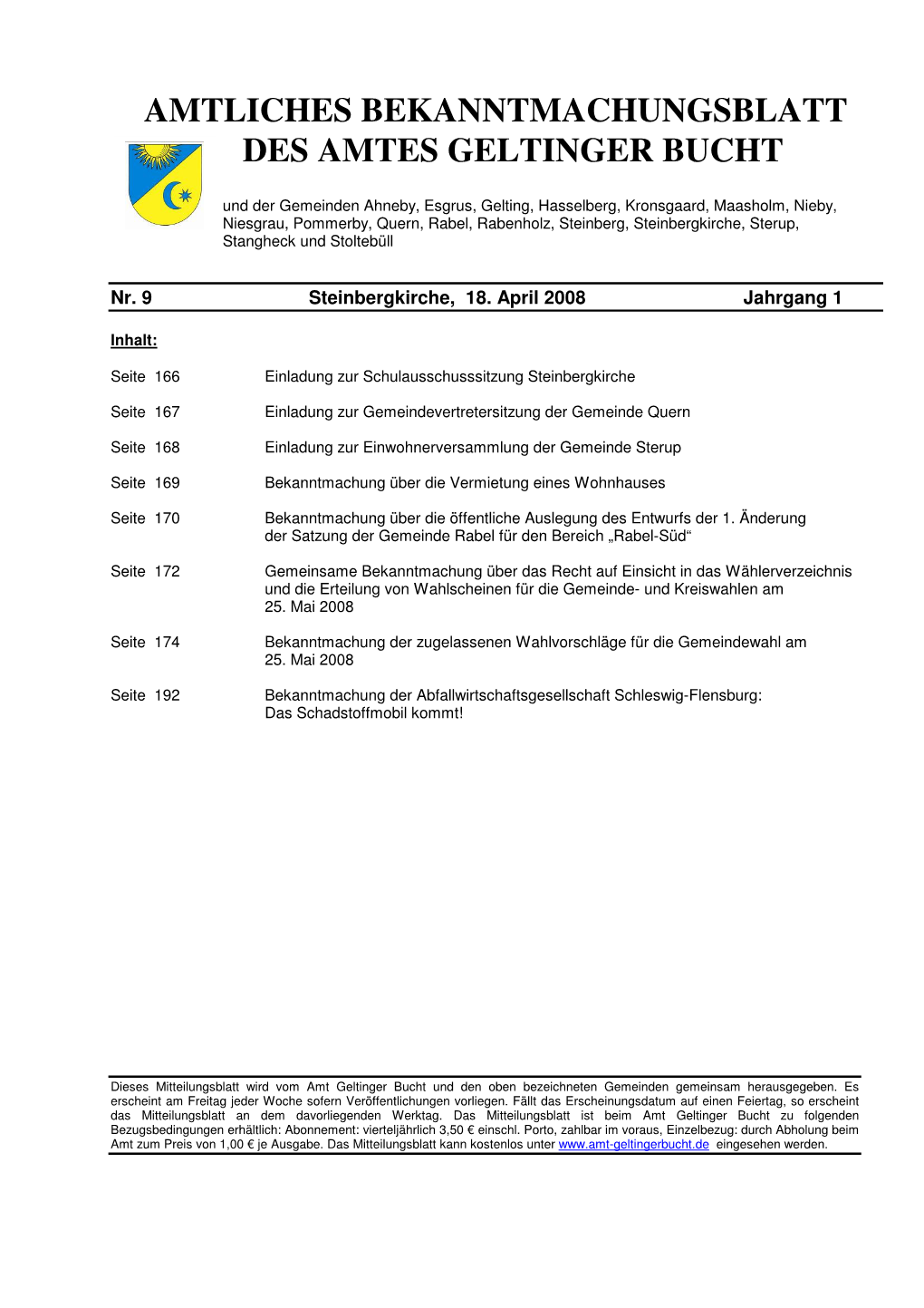 Amtliches Bekanntmachungsblatt Des Amtes Geltinger Bucht