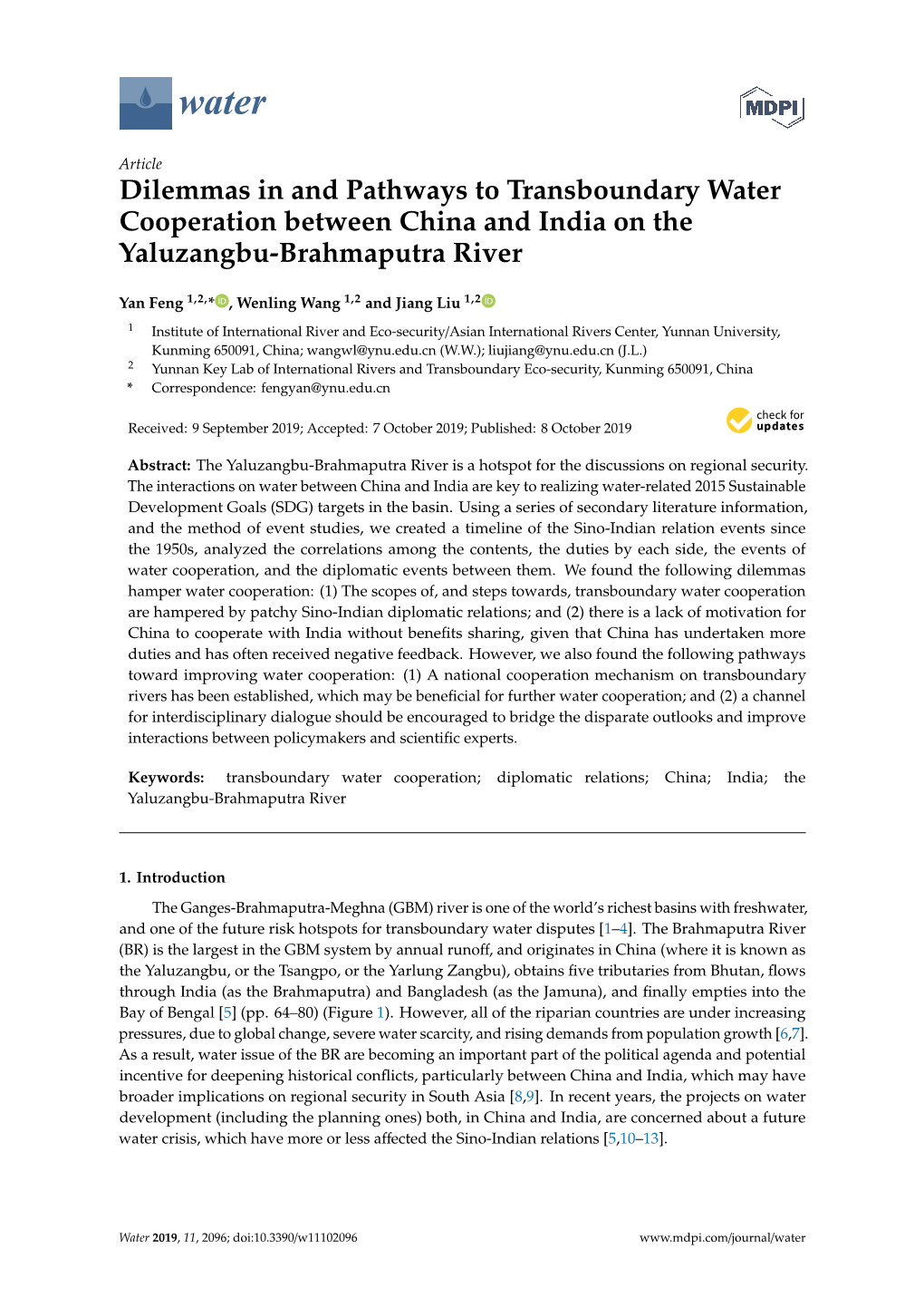 Dilemmas in and Pathways to Transboundary Water Cooperation Between China and India on the Yaluzangbu-Brahmaputra River