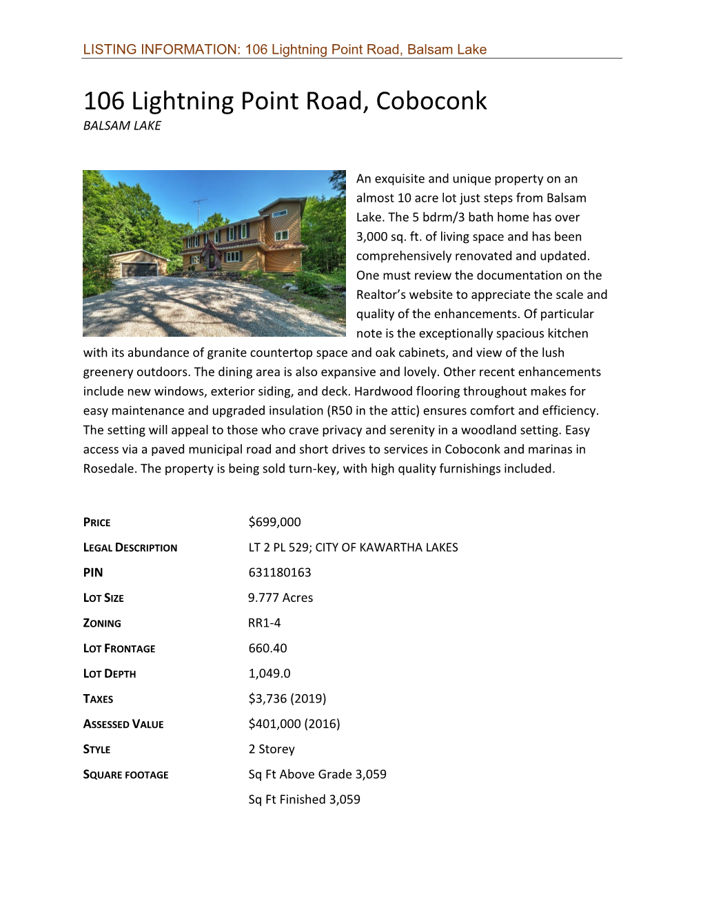 106 Lightning Point Road, Coboconk BALSAM LAKE