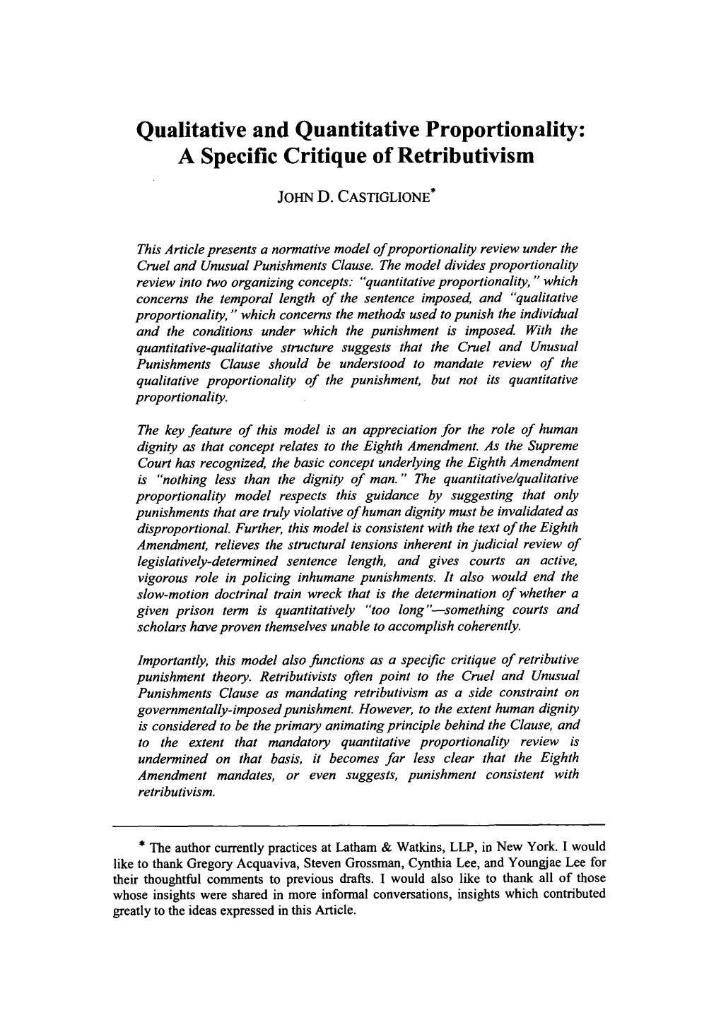 Qualitative and Quantitative Proportionality: a Specific Critique of Retributivism