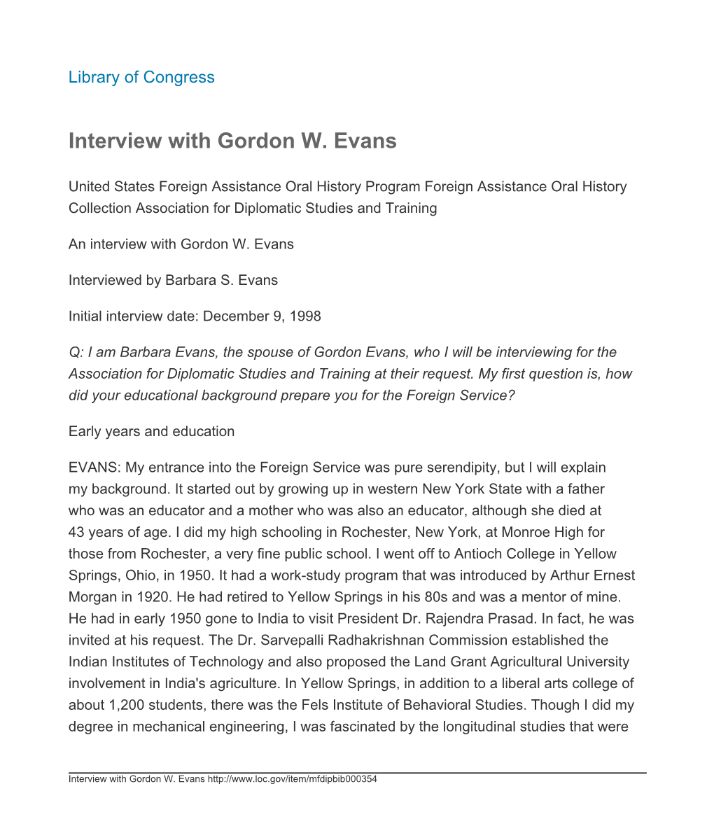 Interview with Gordon W. Evans