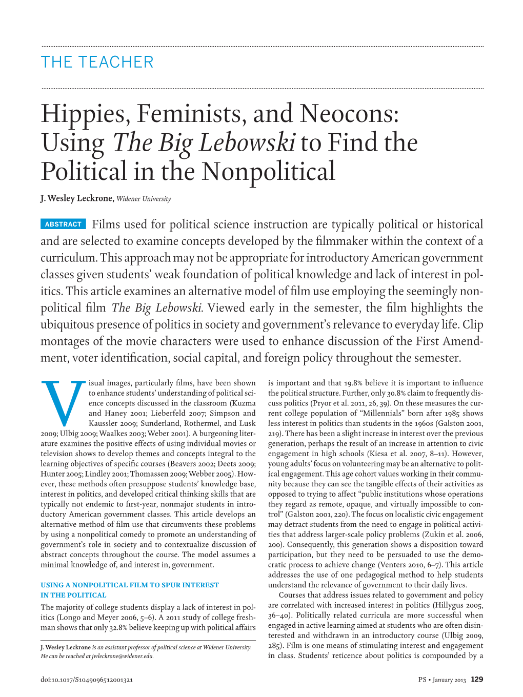 Hippies, Feminists, and Neocons: Using the Big Lebowski to Find the Political in the Nonpolitical