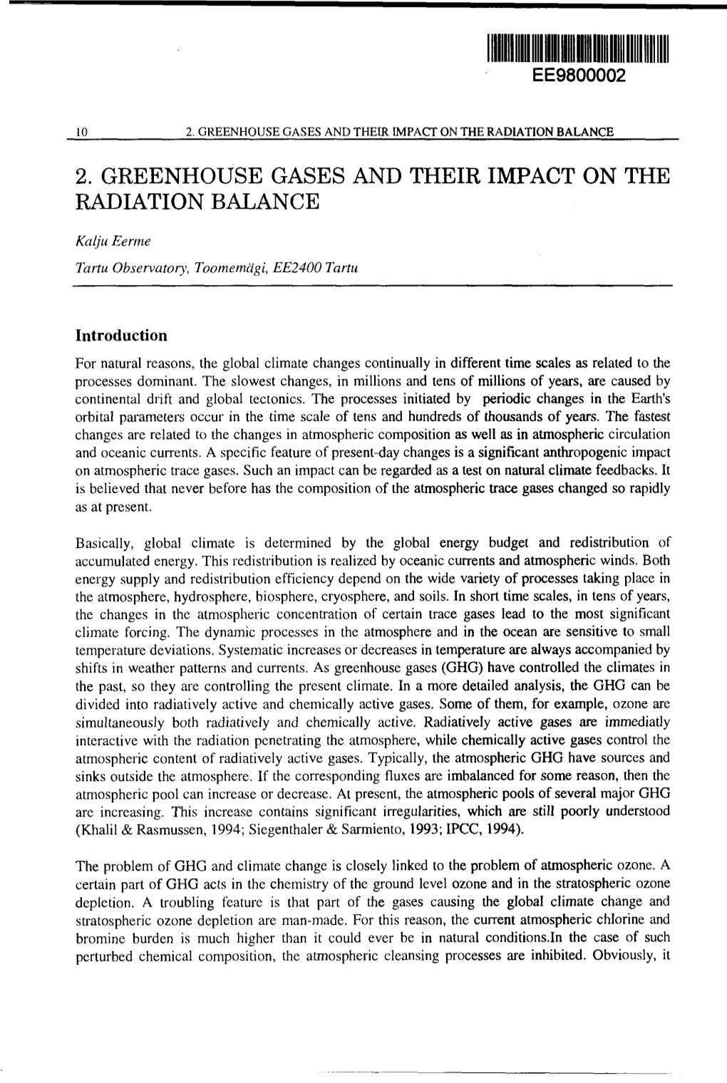 Greenhouse Gases and Their Impact on the Radiation Balance 2