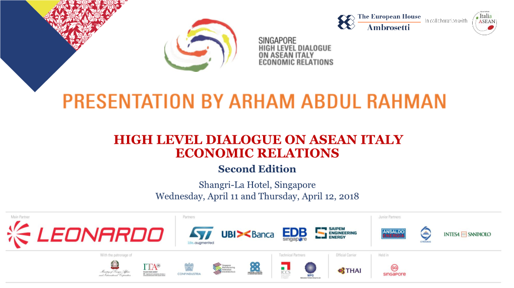 High Level Dialogue on Asean Italy Economic Relations