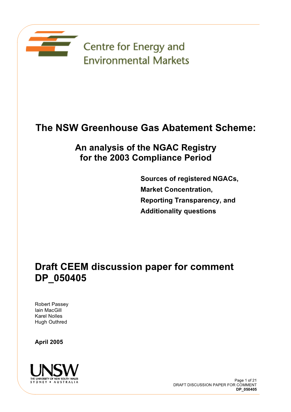 The NSW Greenhouse Gas Abatement Scheme