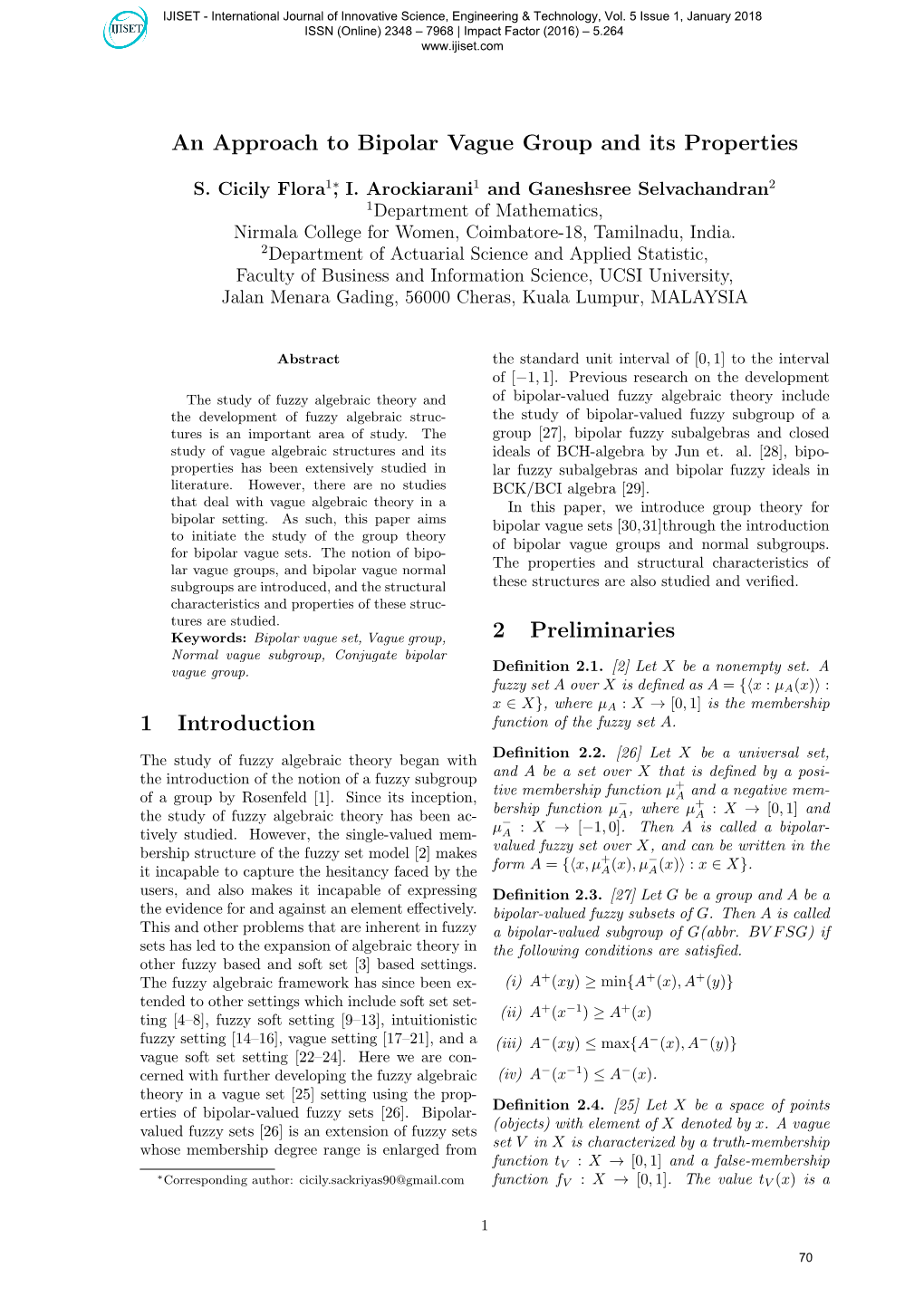 An Approach to Bipolar Vague Group and Its Properties 1 Introduction 2