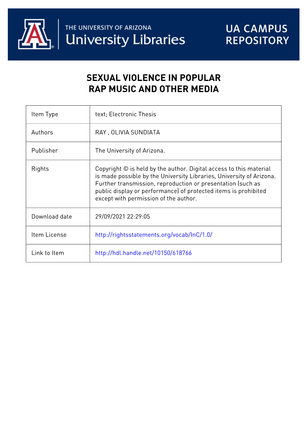 Sexual Violence in Popular Rap Music and Other Media