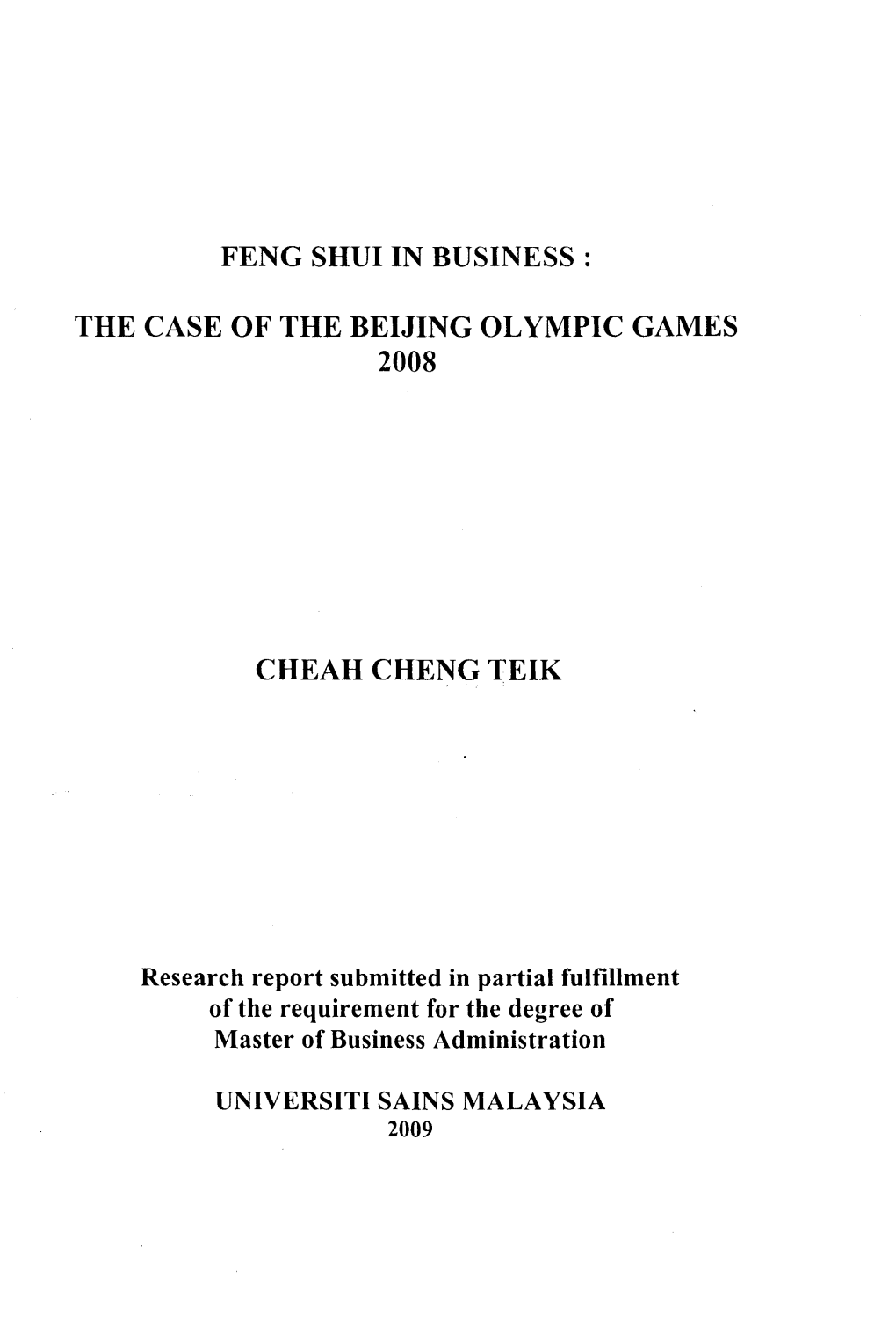 Feng Shui in Business : the Case of the Beijing Olympic Games 2008