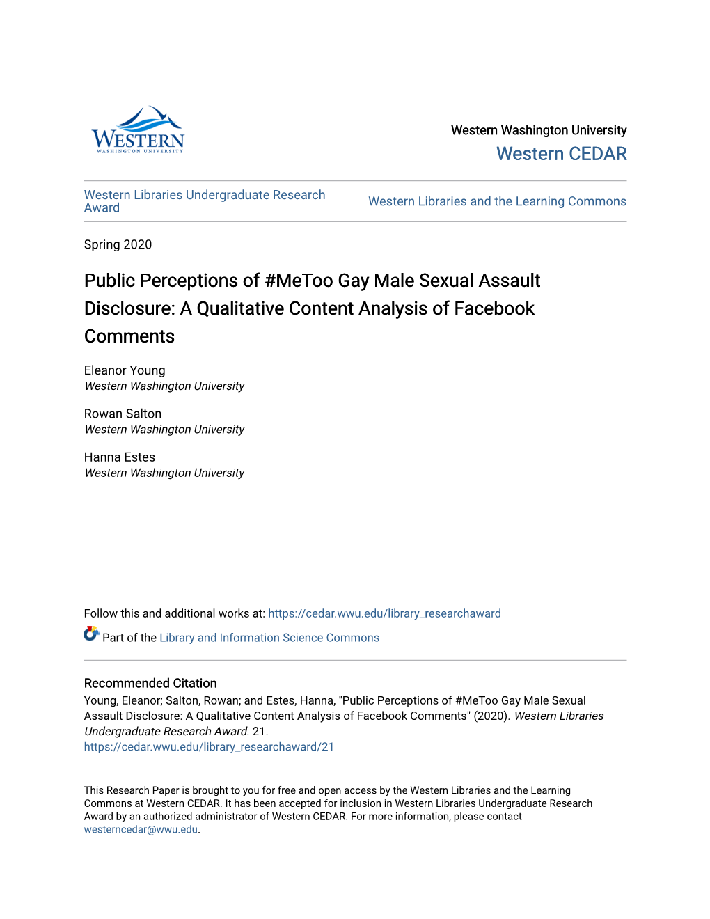 Public Perceptions of #Metoo Gay Male Sexual Assault Disclosure: a Qualitative Content Analysis of Facebook Comments