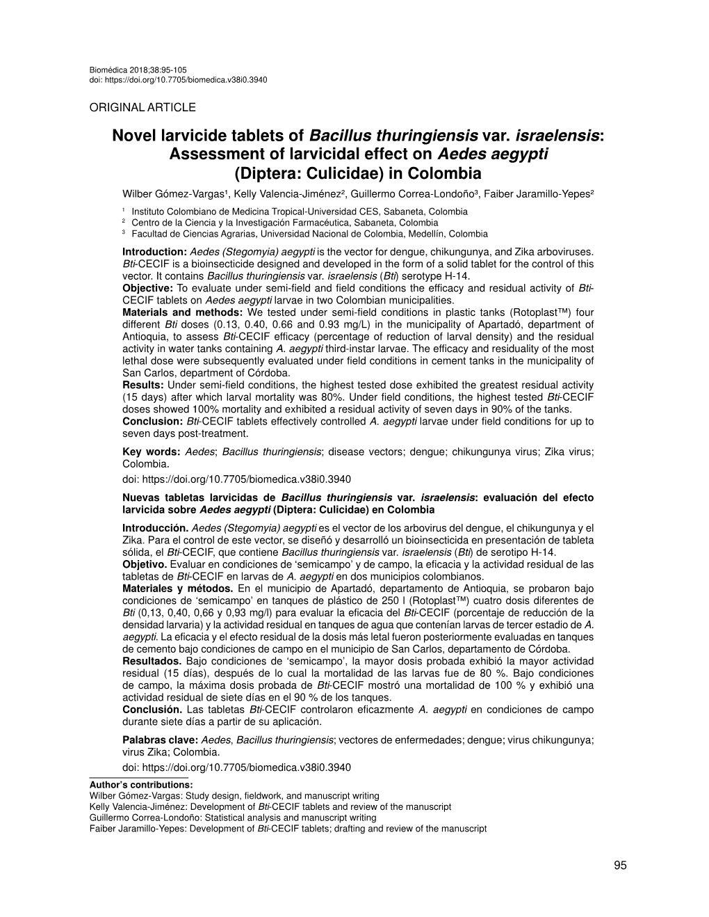 Novel Larvicide Tablets of Bacillus Thuringiensis Var. Israelensis