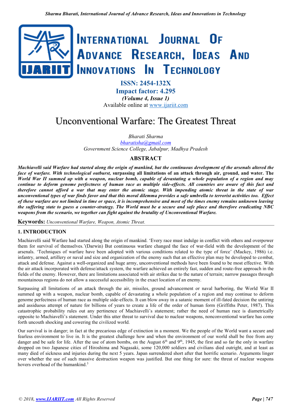 Unconventional Warfare: the Greatest Threat