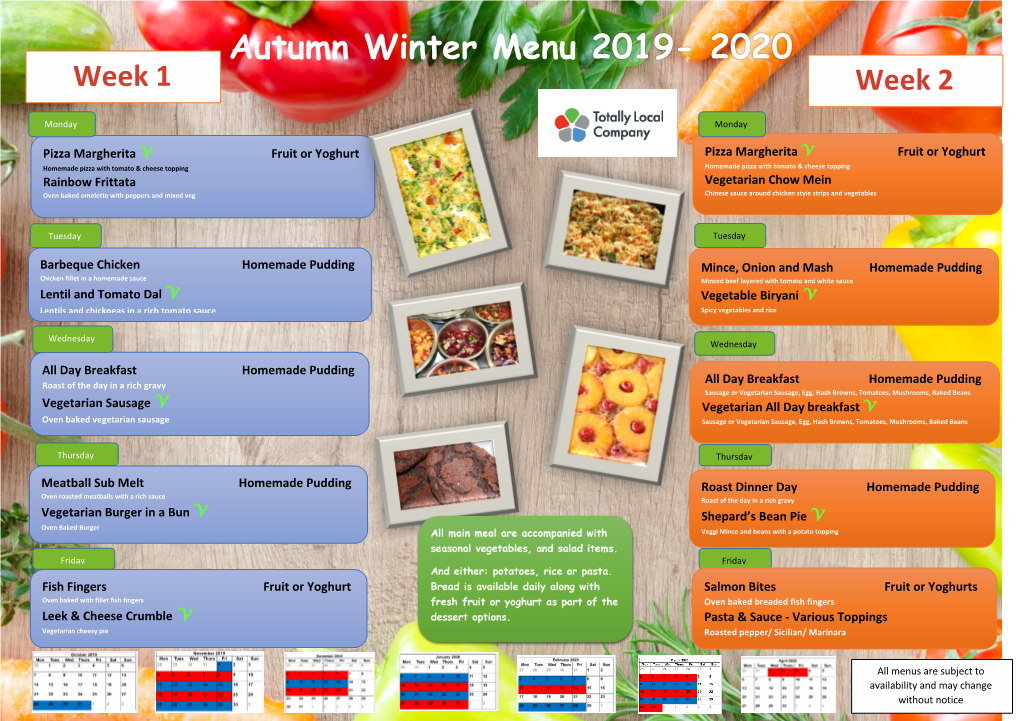 Menu 2019- 2020 Week 1 Week 2