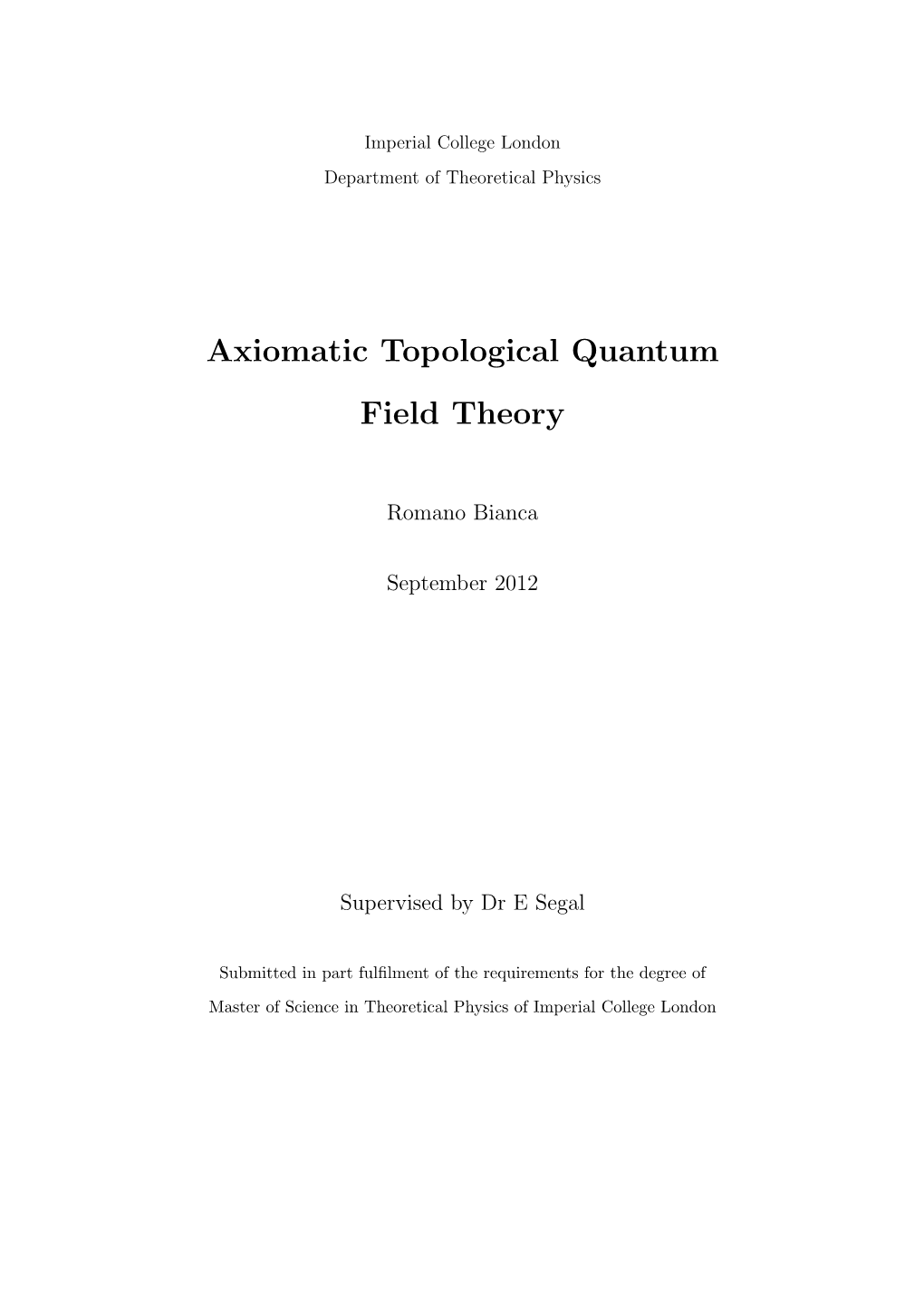 Axiomatic Topological Quantum Field Theory