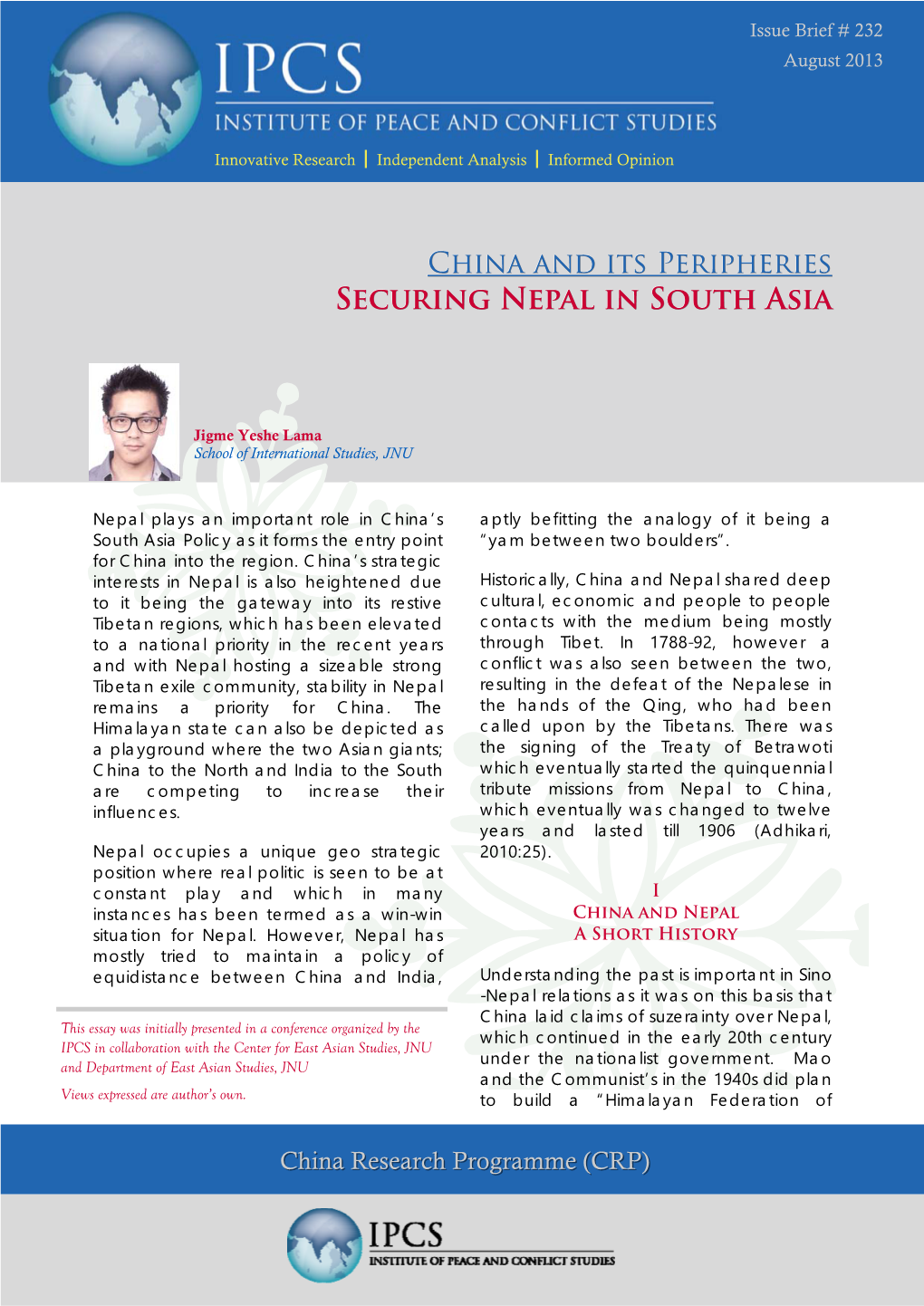 China and Its Peripheries: Securing Nepal in South Asia