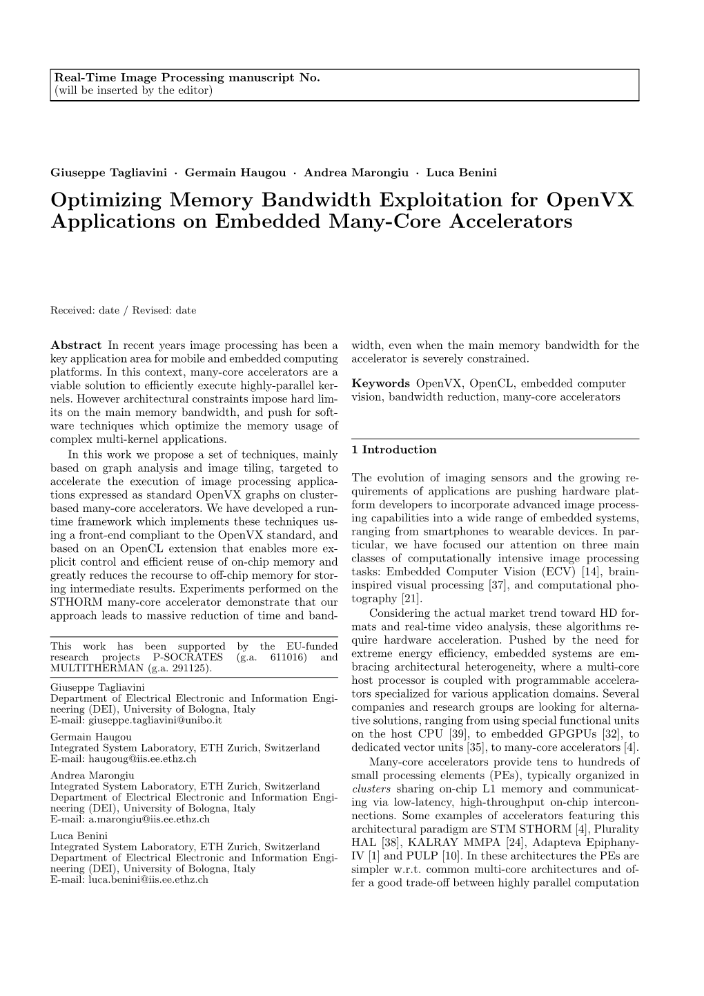 Optimizing Memory Bandwidth Exploitation for Openvx Applications on Embedded Many-Core Accelerators