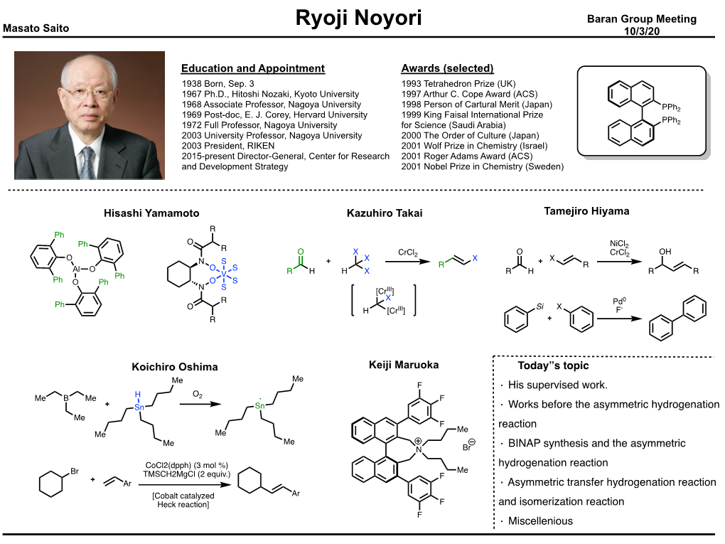 Ryoji Noyori Baran Group Meeting Masato Saito 10/3/20