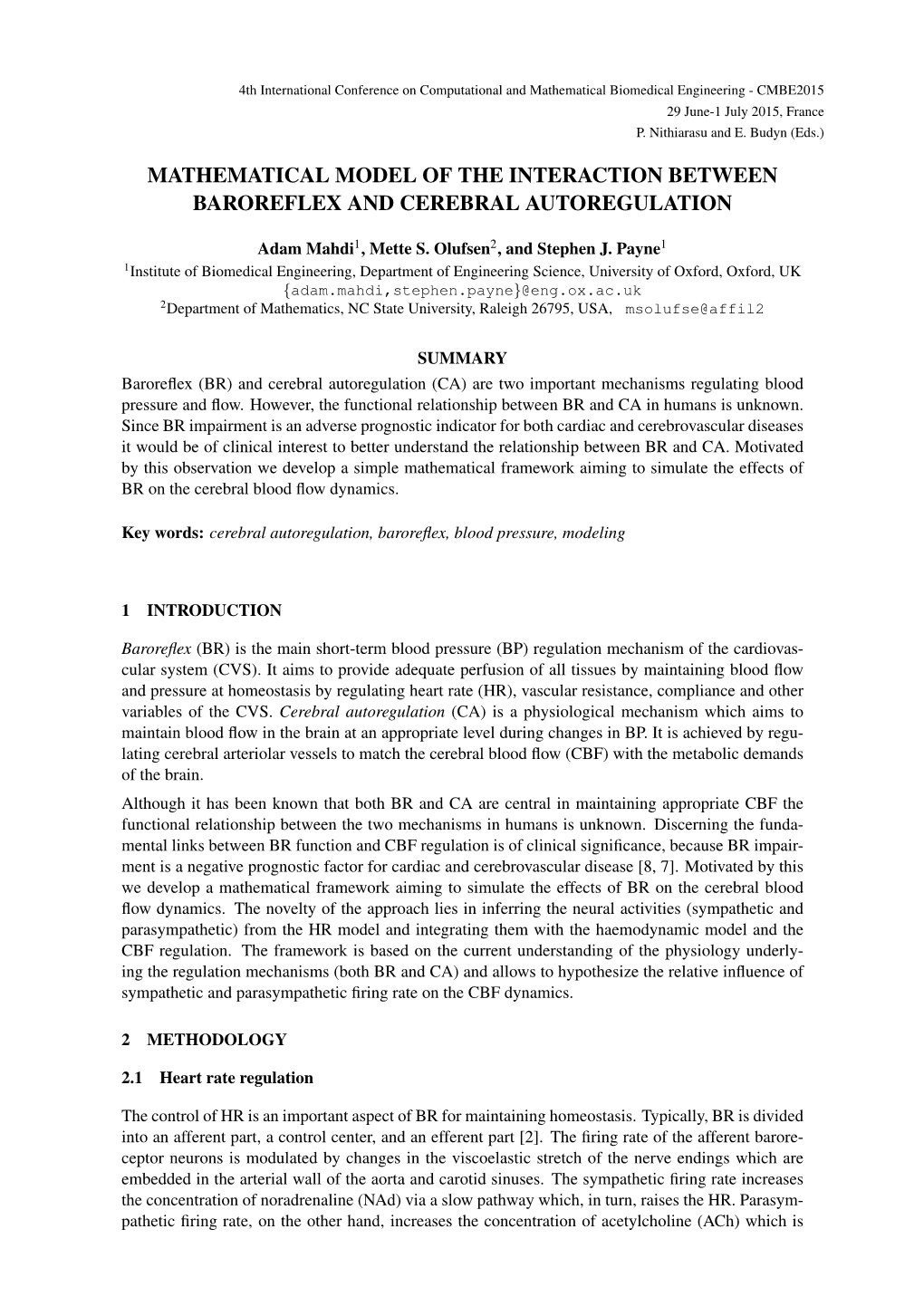 Mathematical Model of the Interaction Between Baroreflex and Cerebral Autoregulation