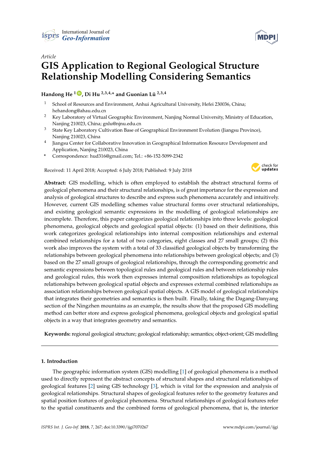 GIS Application to Regional Geological Structure Relationship Modelling Considering Semantics