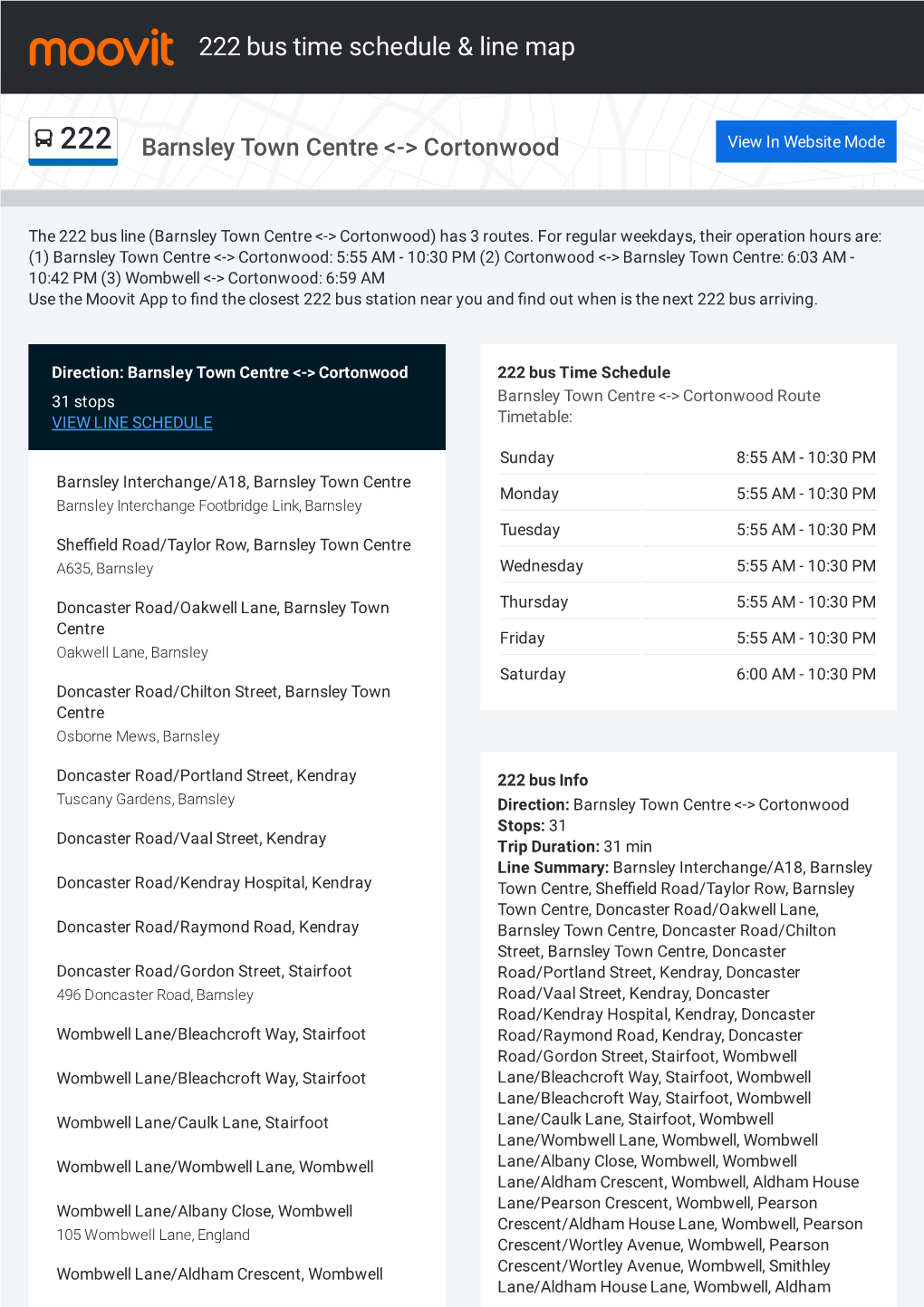 222 Bus Time Schedule & Line Route