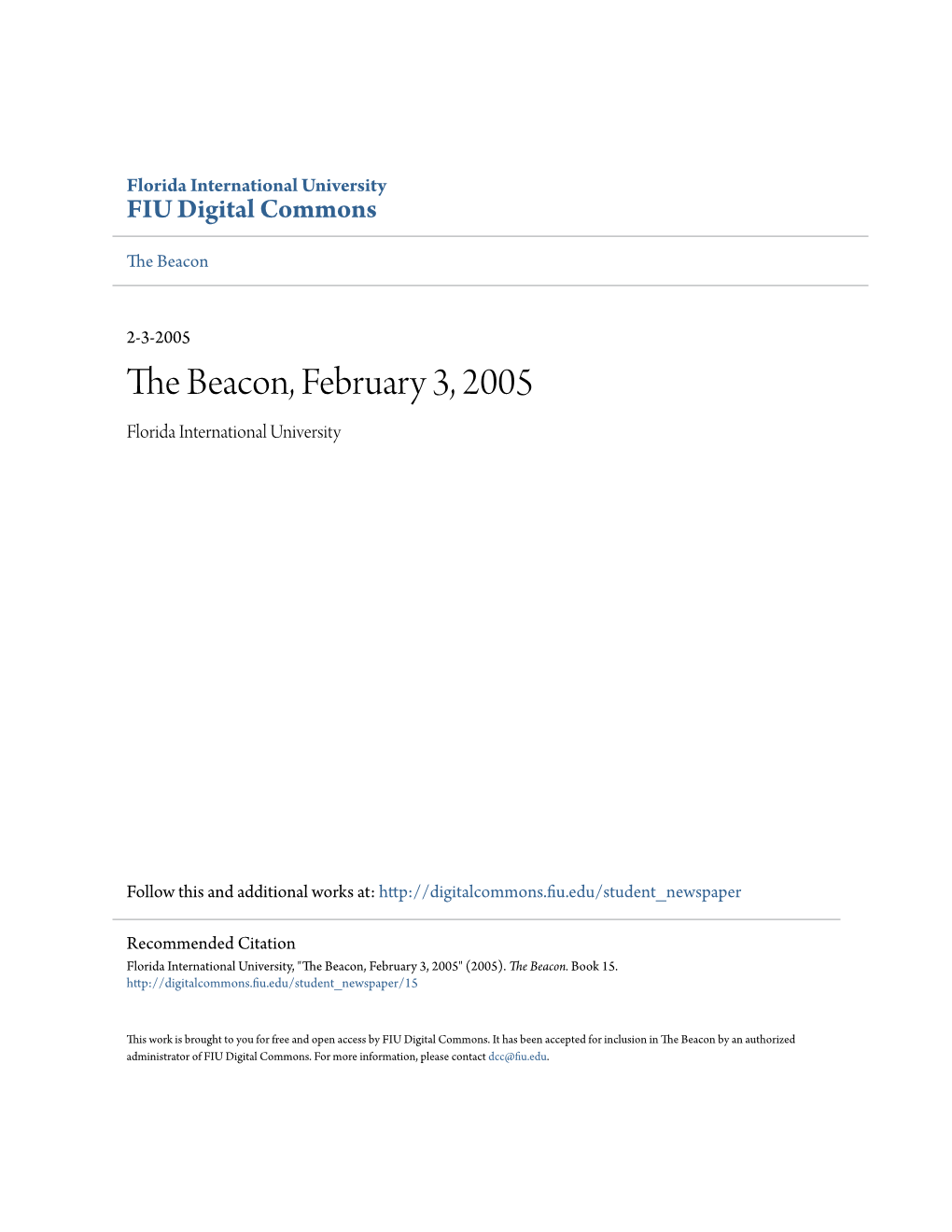 The Beacon, February 3, 2005 Florida International University