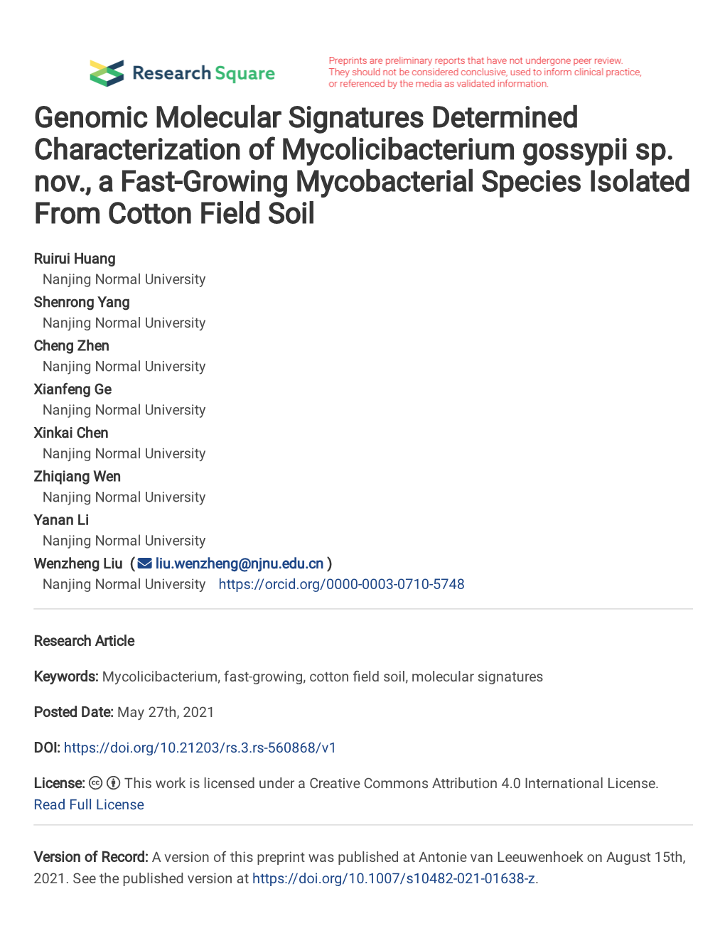 Genomic Molecular Signatures Determined Characterization of Mycolicibacterium Gossypii Sp