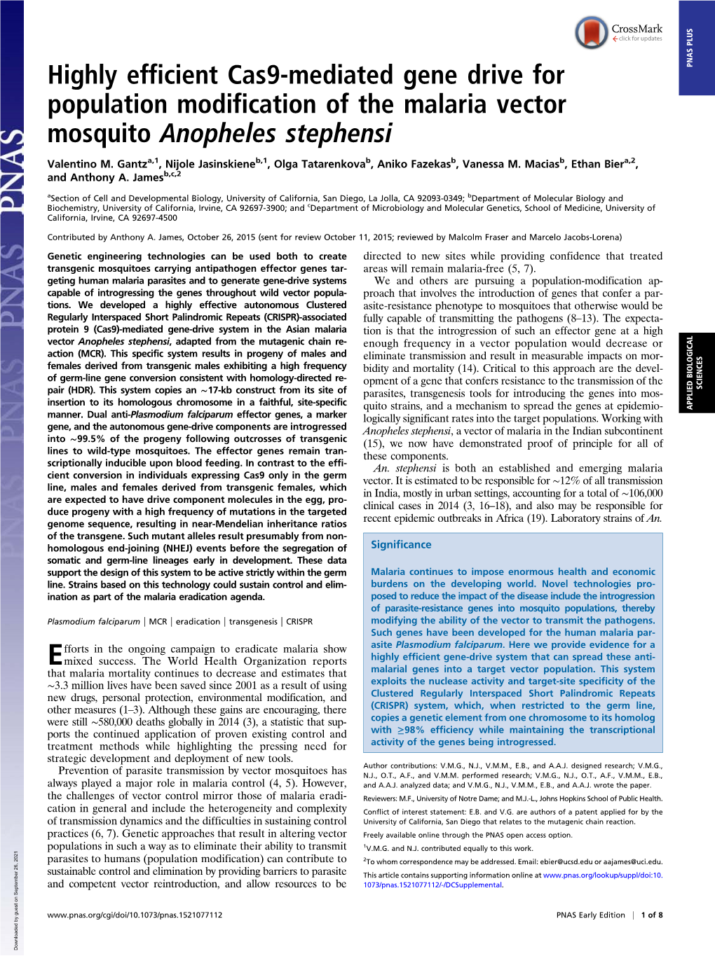 Highly Efficient Cas9-Mediated Gene Drive for Population Modification Of