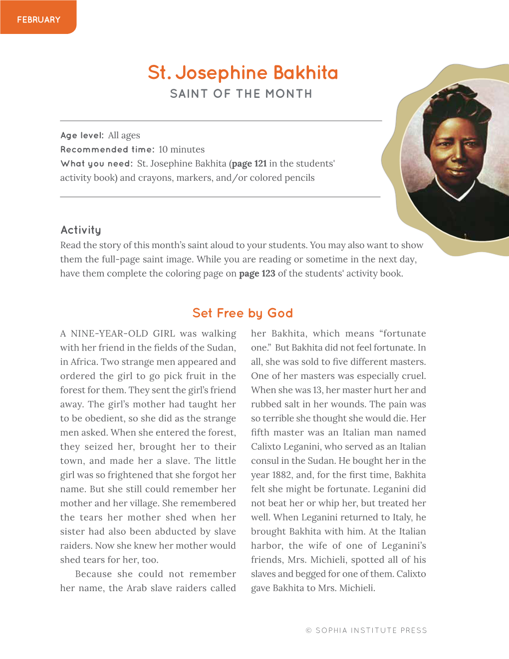 St. Josephine Bakhita SAINT of the MONTH