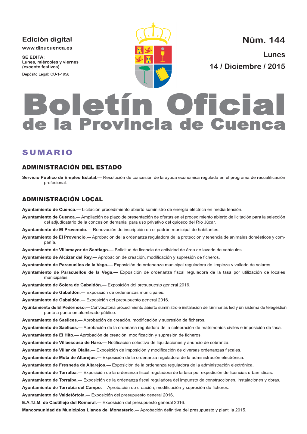 Boletín Oficial De La Provincia De Cuenca Sumario Administración Del Estado