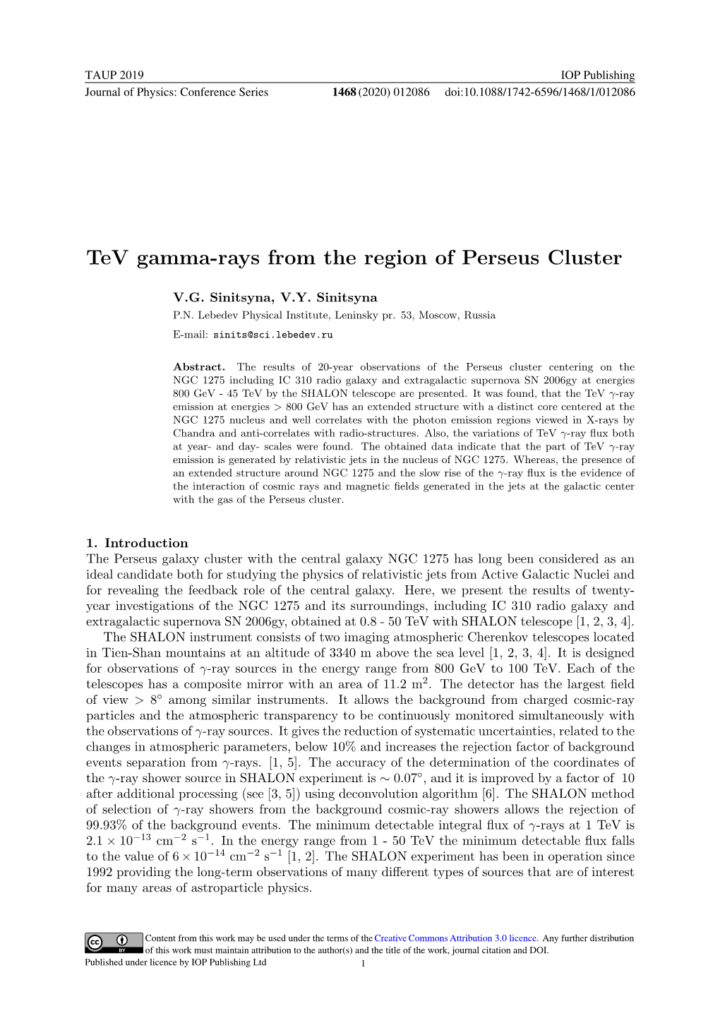 Tev Gamma-Rays from the Region of Perseus Cluster