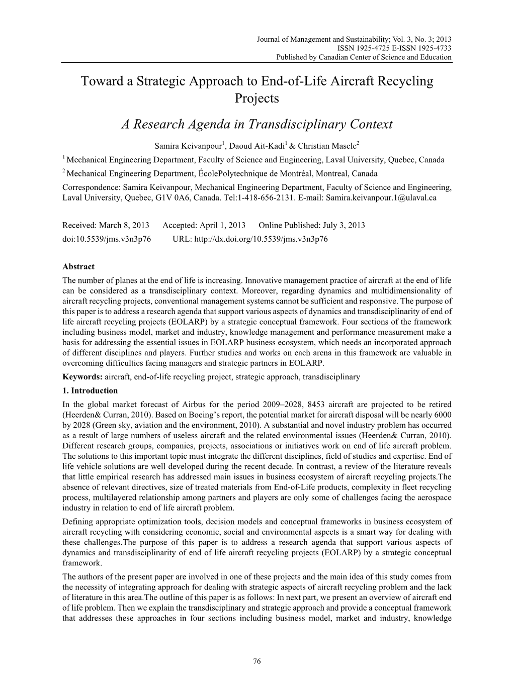 Toward a Strategic Approach to End-Of-Life Aircraft Recycling Projects a Research Agenda in Transdisciplinary Context