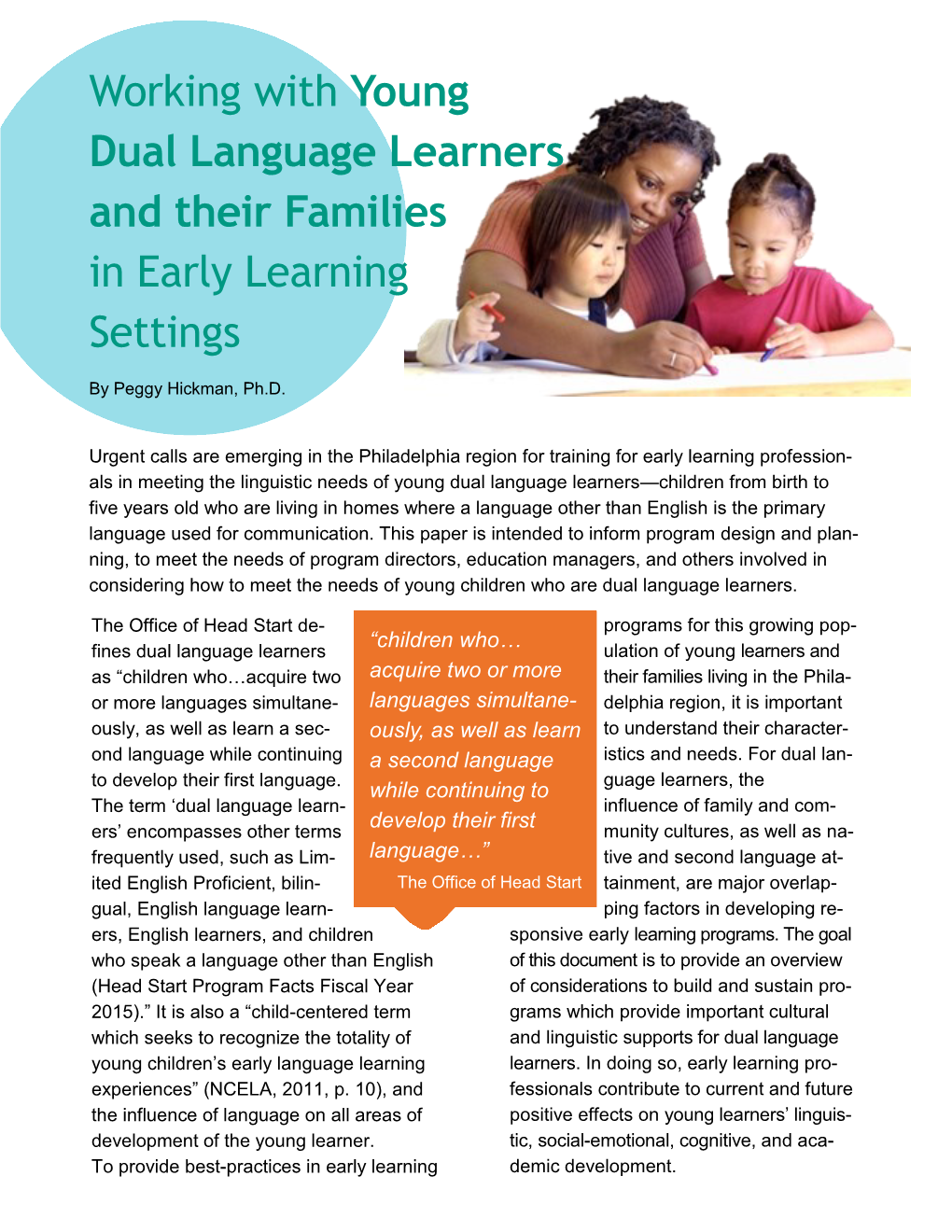 Working with Young Dual Language Learners and Their Families in Early Learning Settings