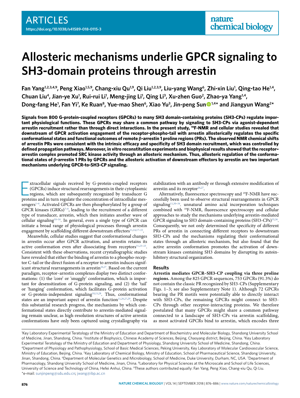 Allosteric Mechanisms Underlie GPCR Signaling to SH3-Domain Proteins Through Arrestin