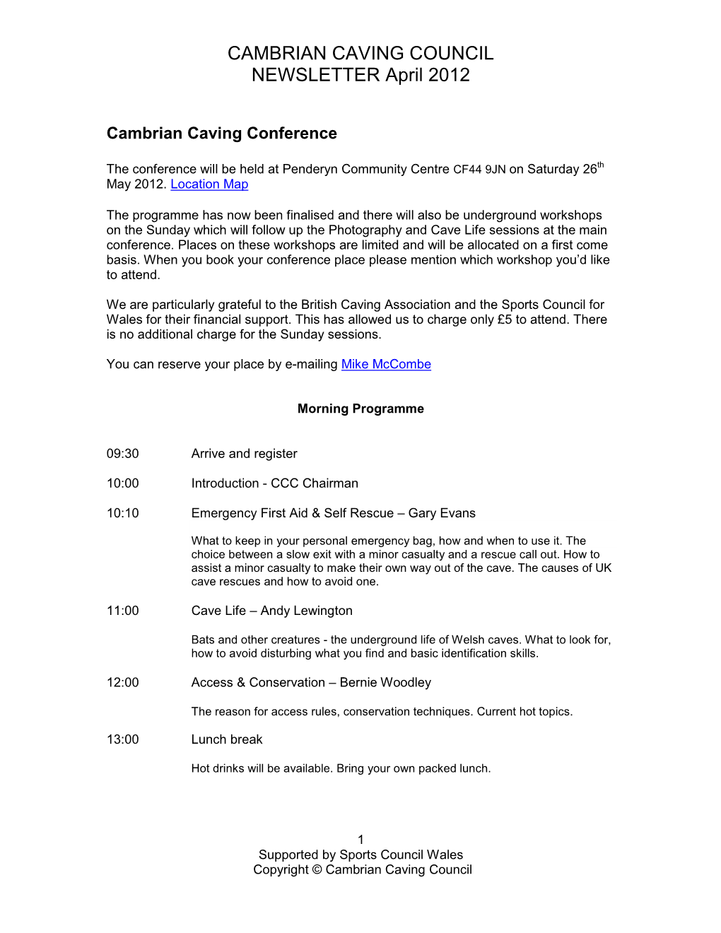 CAMBRIAN CAVING COUNCIL NEWSLETTER April 2012
