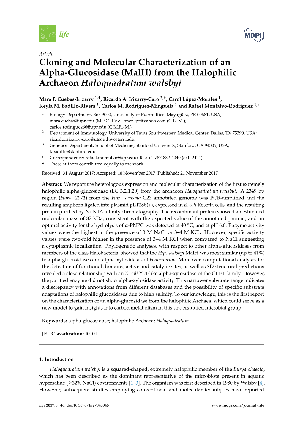 Cloning and Molecular Characterization of an Alpha-Glucosidase (Malh) from the Halophilic Archaeon Haloquadratum Walsbyi