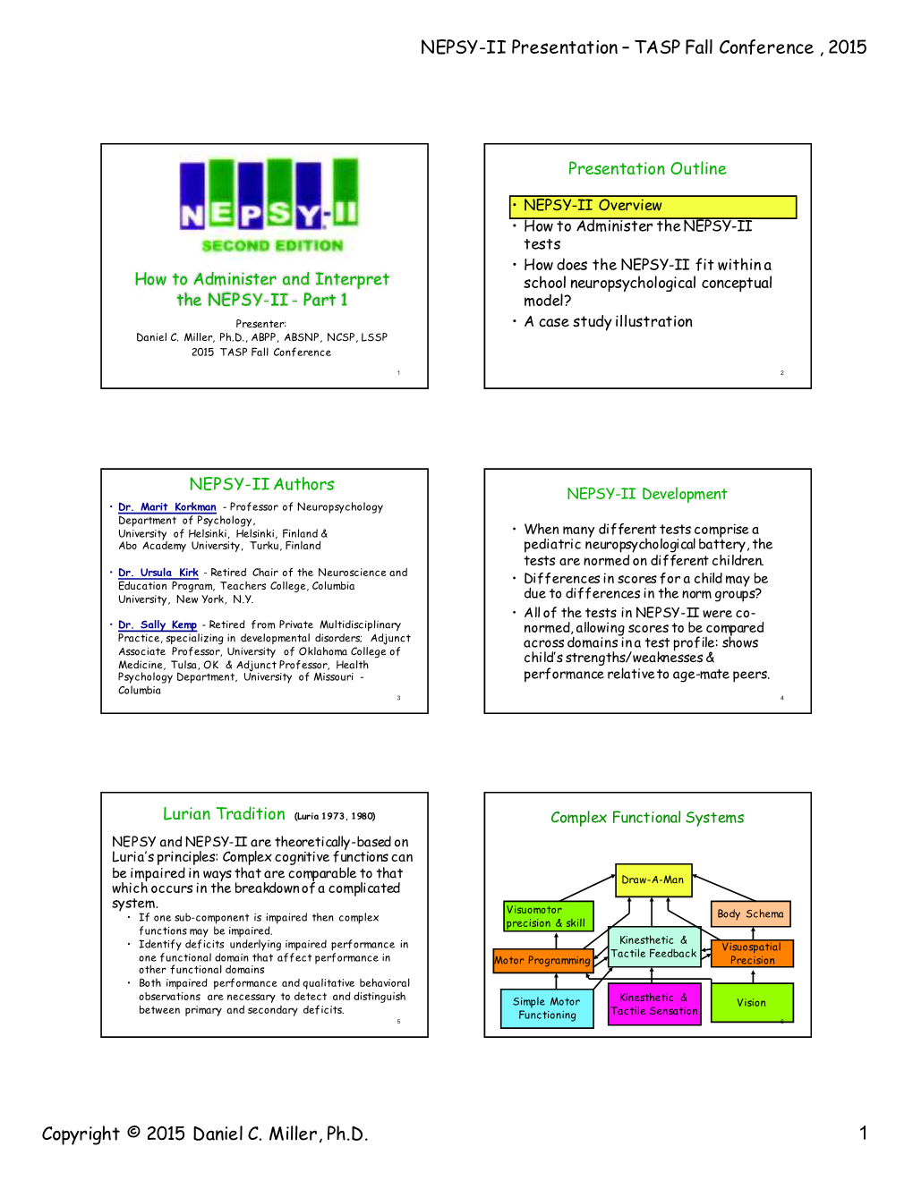 NEPSY-II Presentation – TASP Fall Conference , 2015