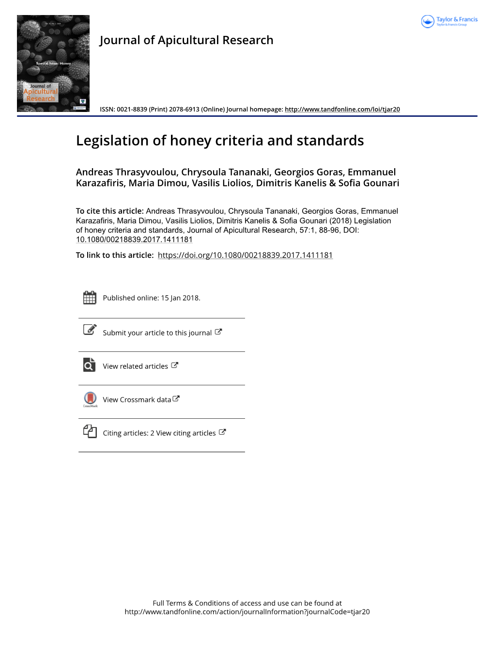 Legislation of Honey Criteria and Standards