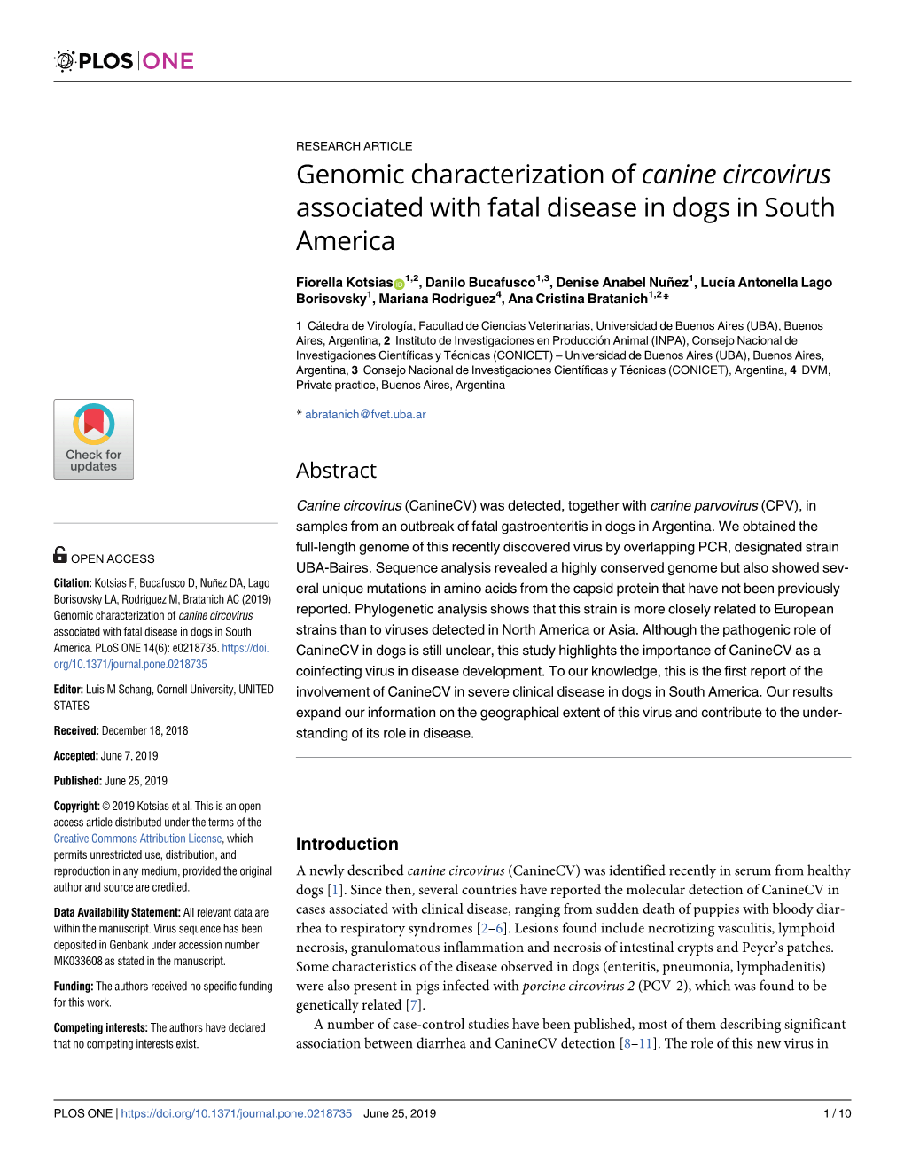 Genomic Characterization of Canine Circovirus Associated with Fatal Disease in Dogs in South America