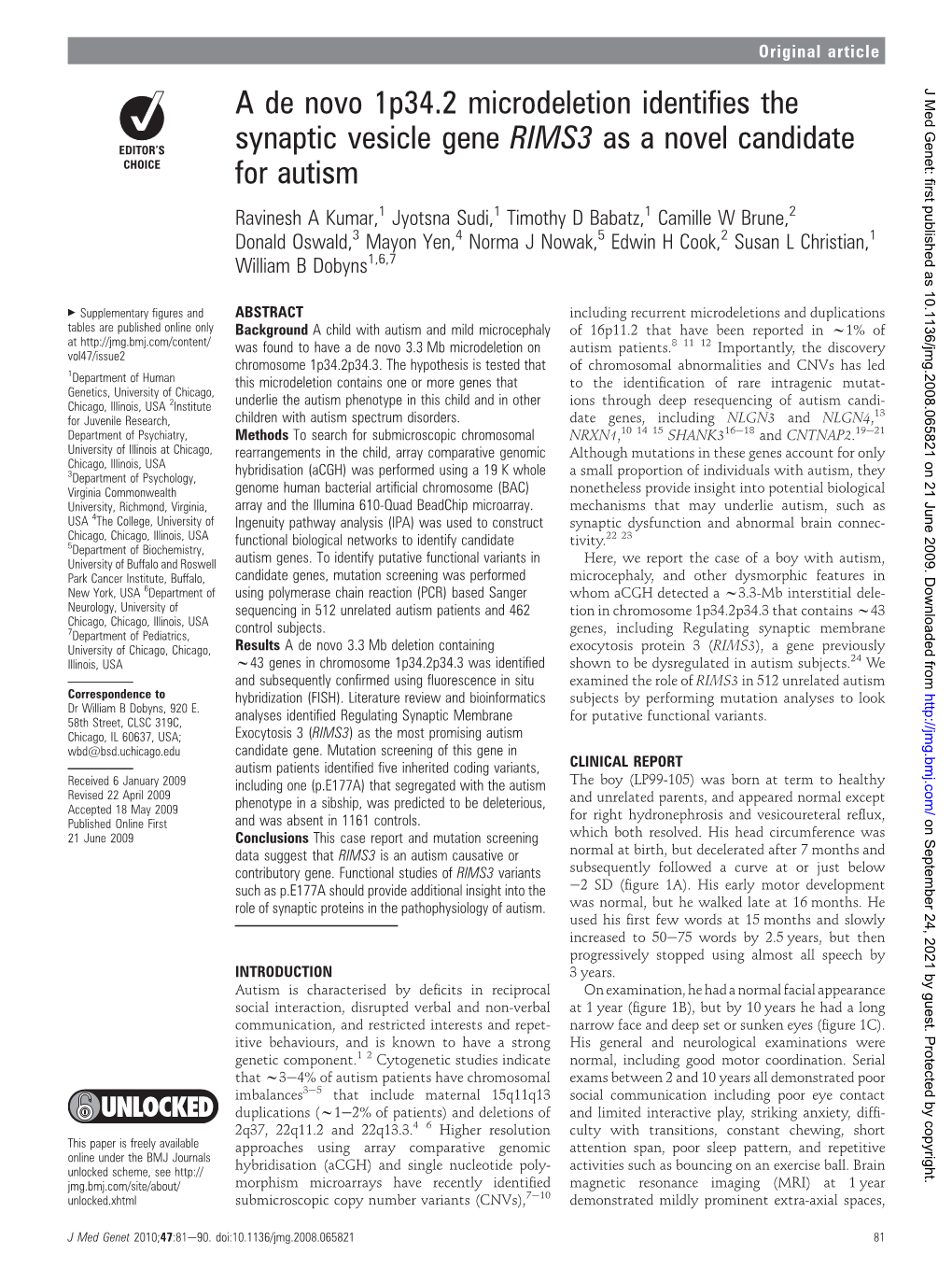 A De Novo 1P34.2 Microdeletion Identifies the Synaptic Vesicle Gene