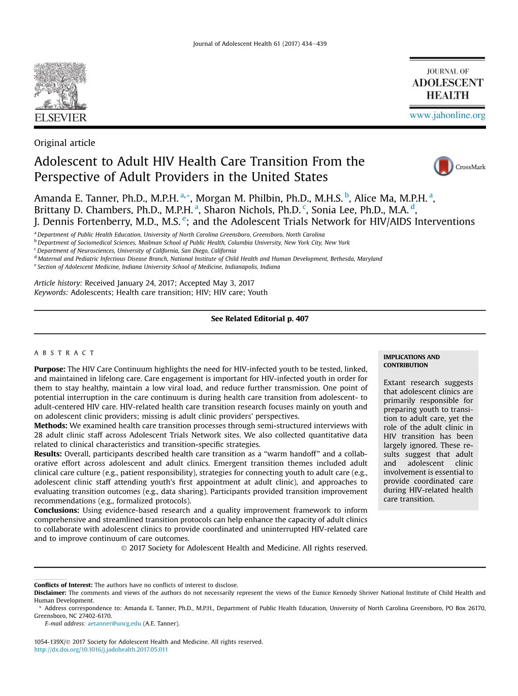 Adolescent to Adult HIV Health Care Transition from the Perspective of Adult Providers in the United States