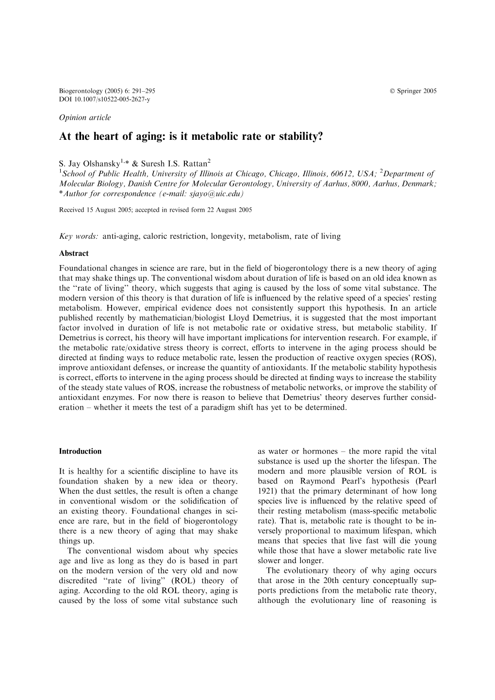 Is It Metabolic Rate Or Stability?