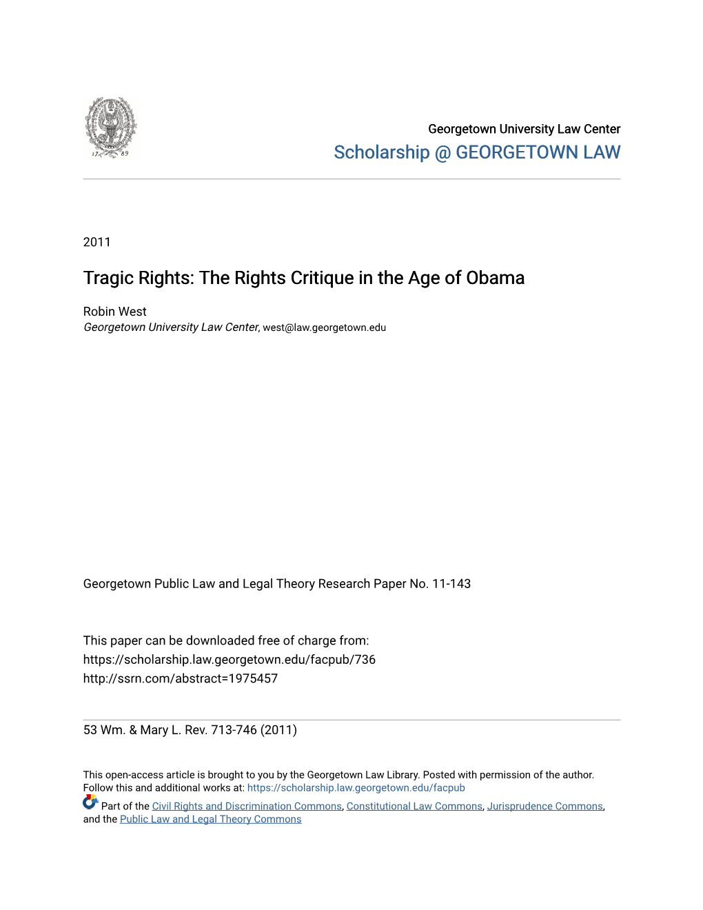 Tragic Rights: the Rights Critique in the Age of Obama