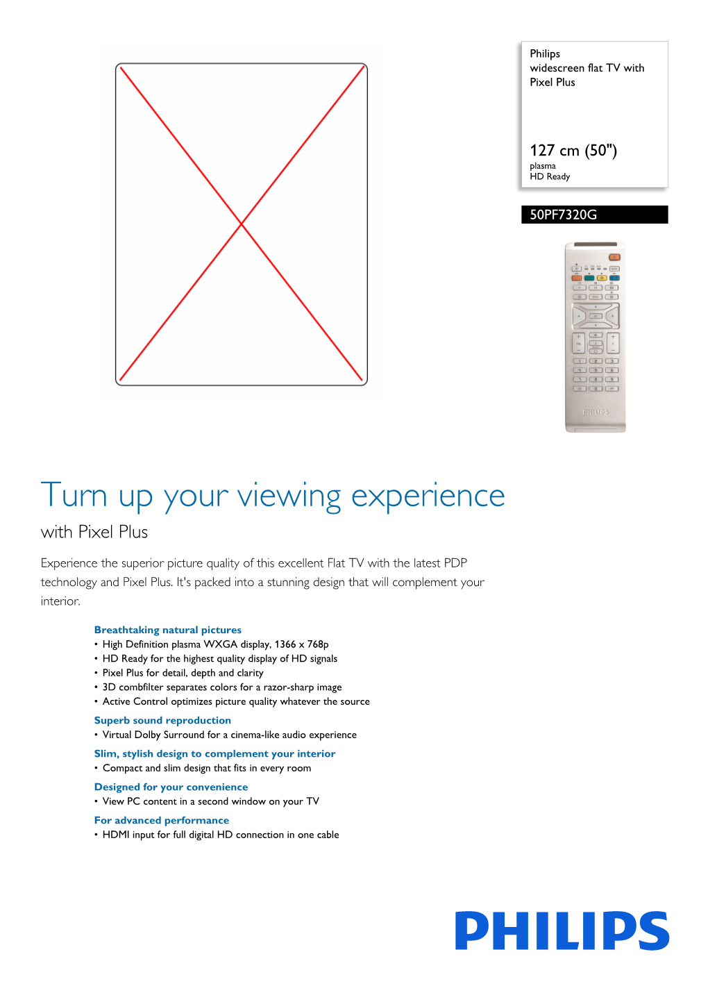 50PF7320G/93 Philips Widescreen Flat TV with Pixel Plus