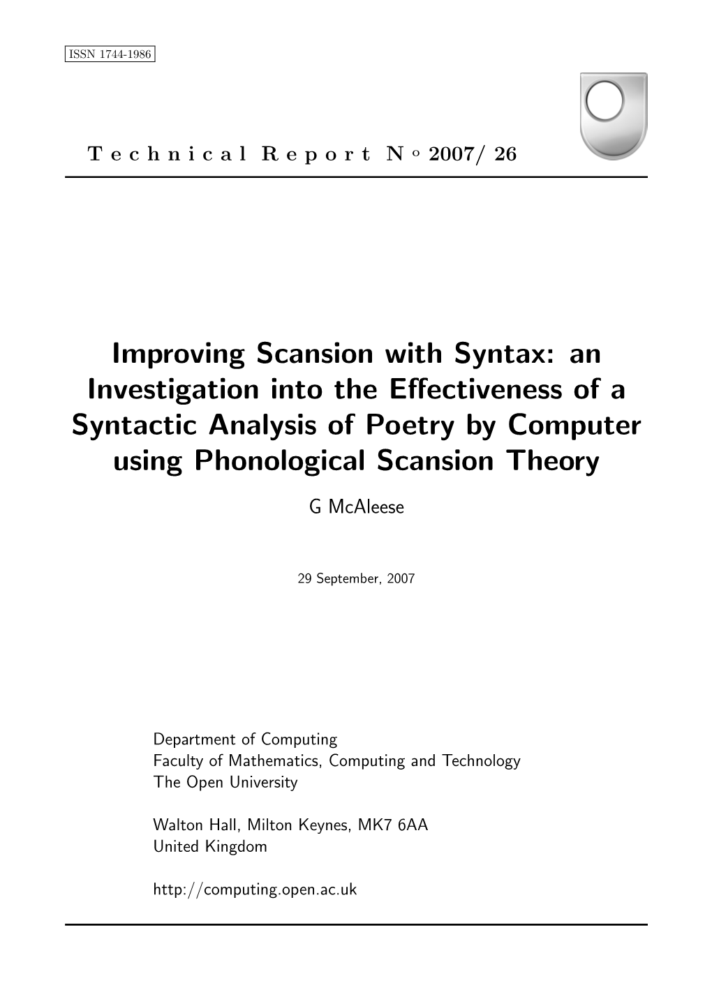 Improving Scansion with Syntax: an Investigation Into the Eﬀectiveness of a Syntactic Analysis of Poetry by Computer Using Phonological Scansion Theory