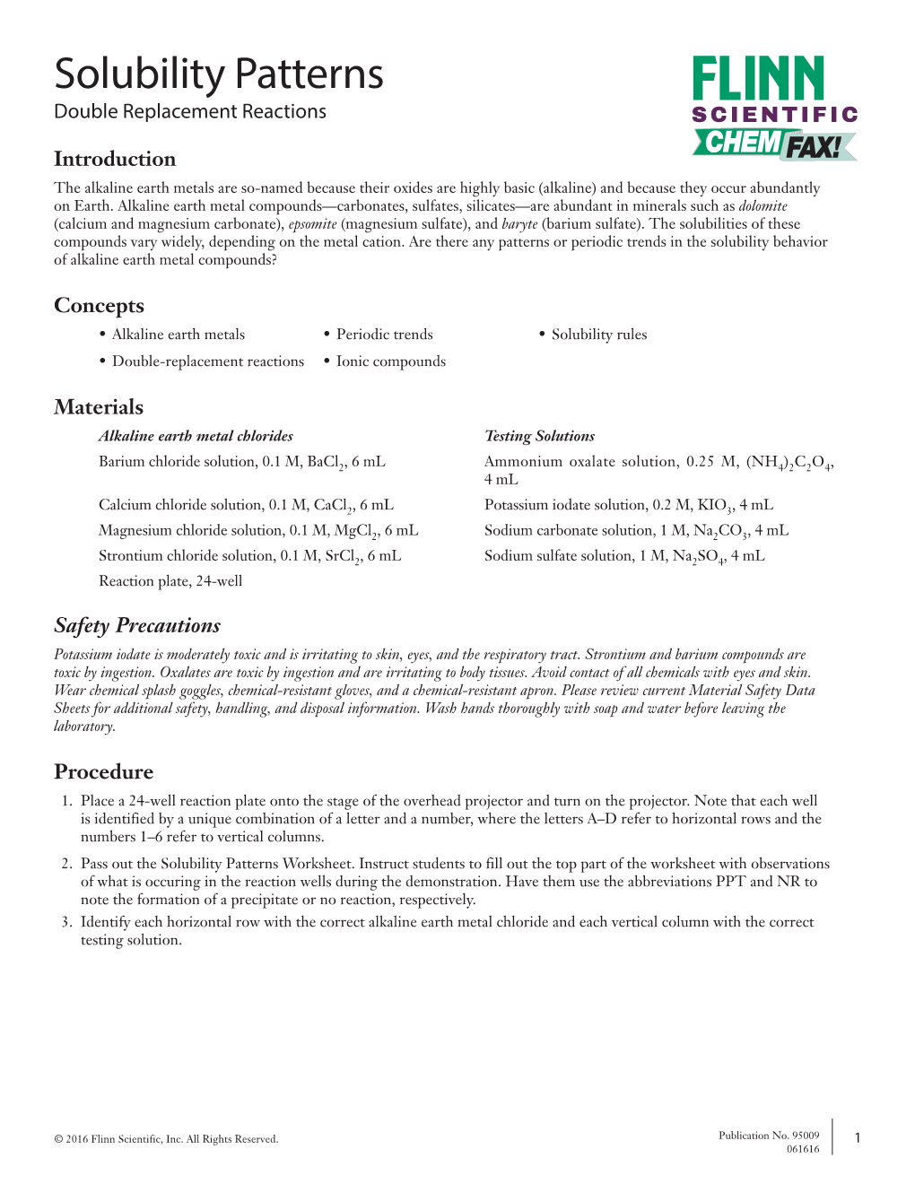 Solubility Patterns Double Replacement Reactions SCIENTIFIC