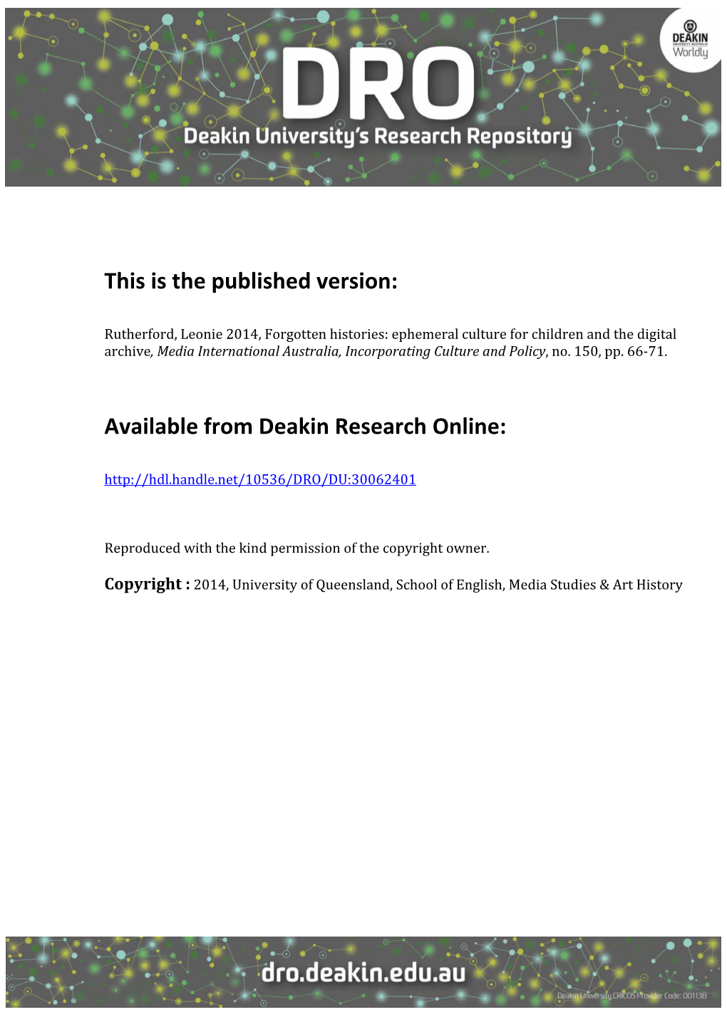 This Is the Published Version: Available from Deakin Research