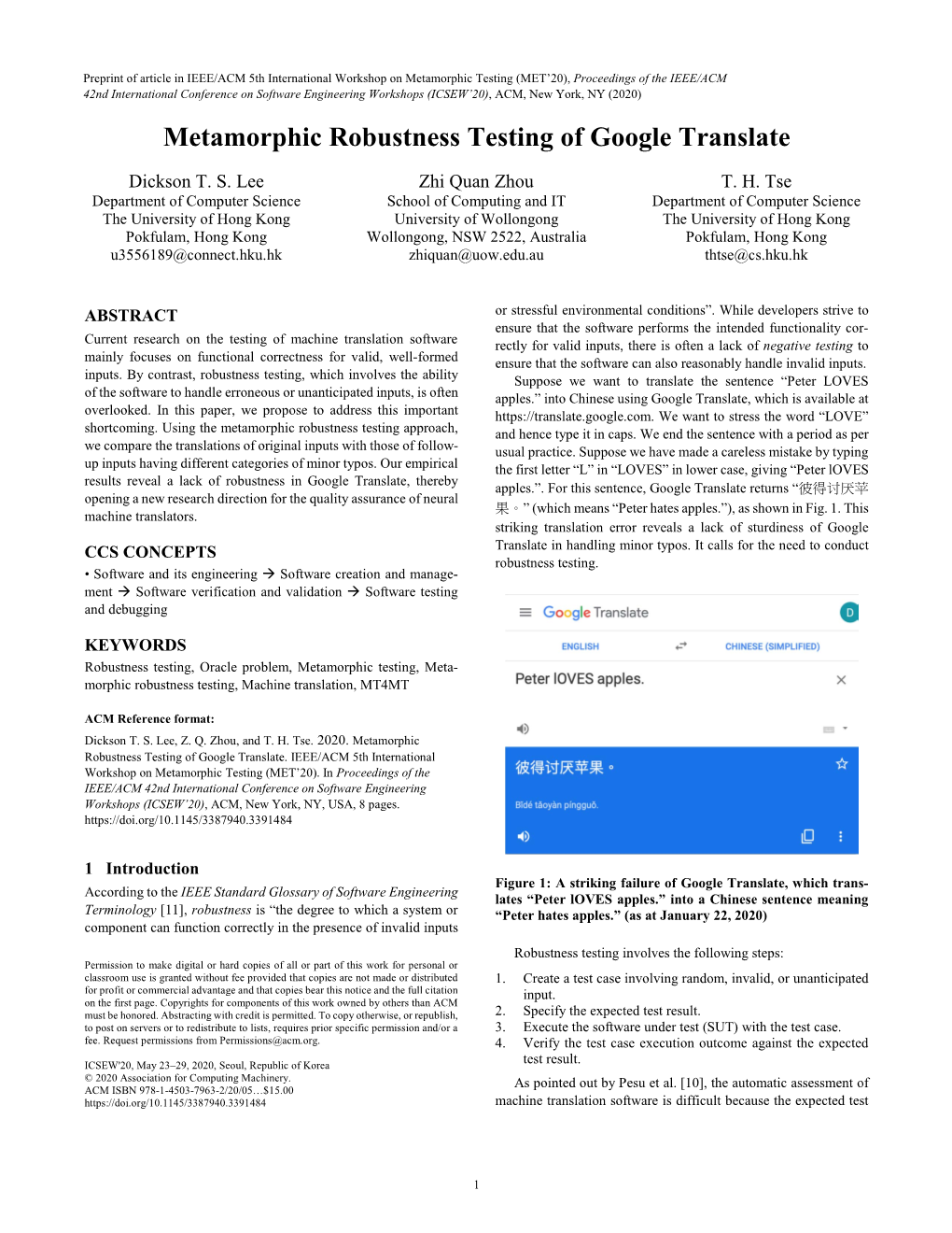 Metamorphic Robustness Testing of Google Translate