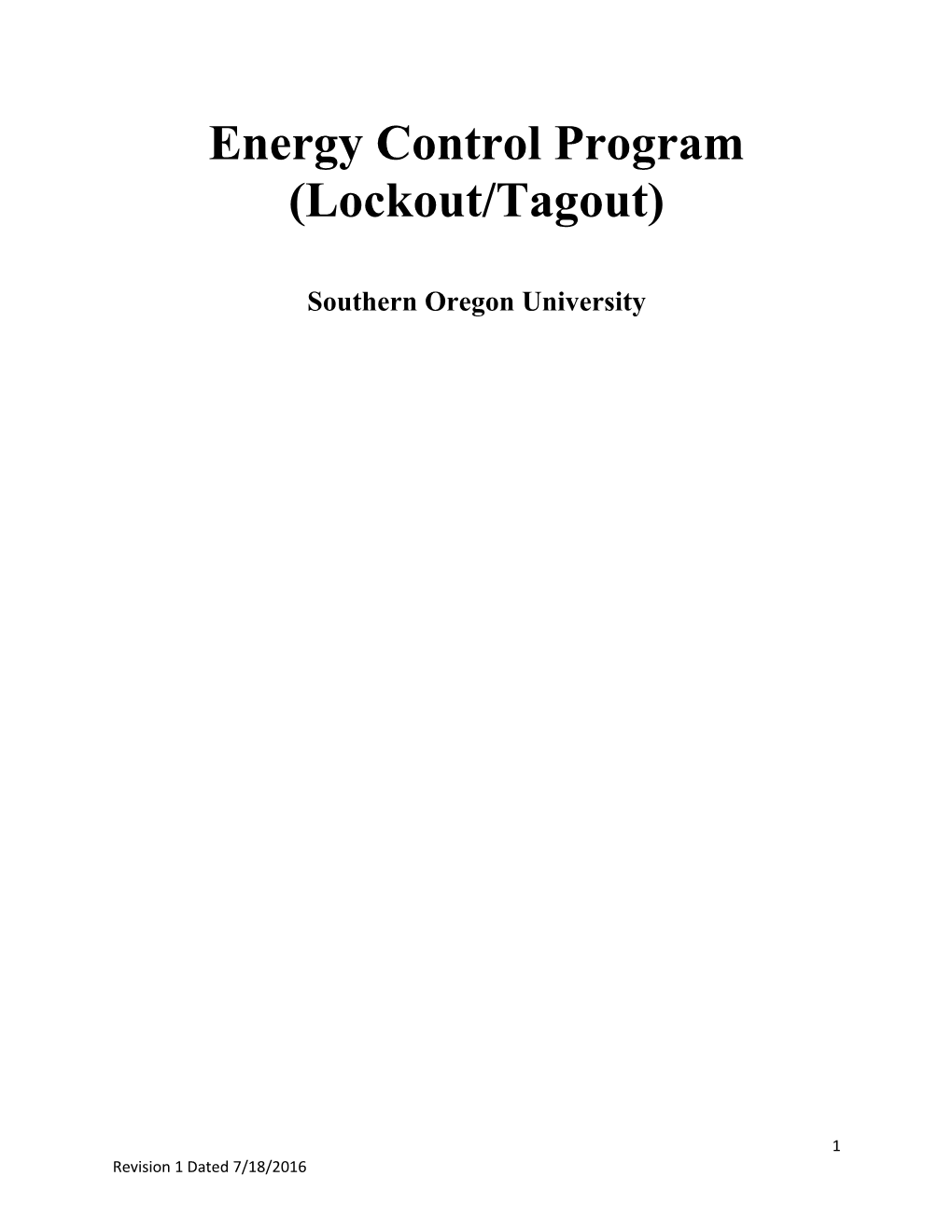 Energy Control (Lockout/Tagout) Program