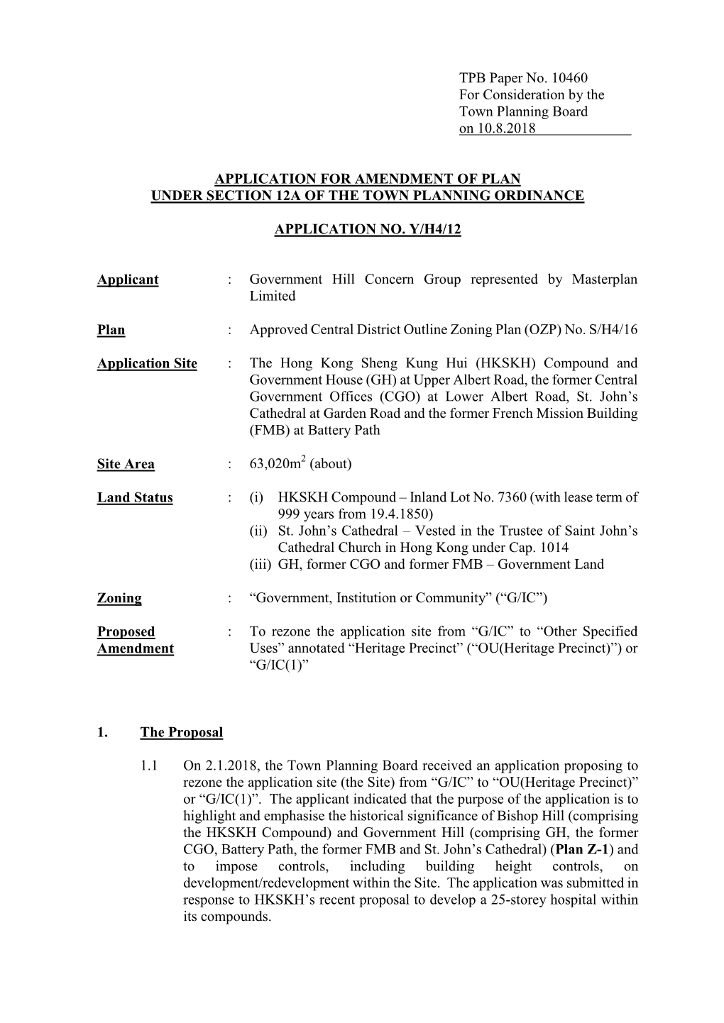 TPB Paper No. 10460 for Consideration by the Town Planning Board on 10.8.2018