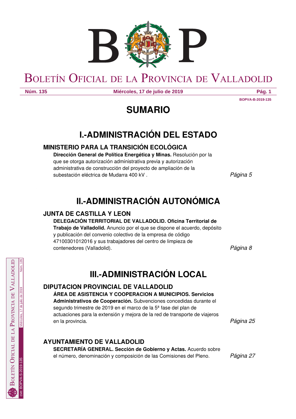 Sumario Boletín Oficial De La Provincia De Valladolid